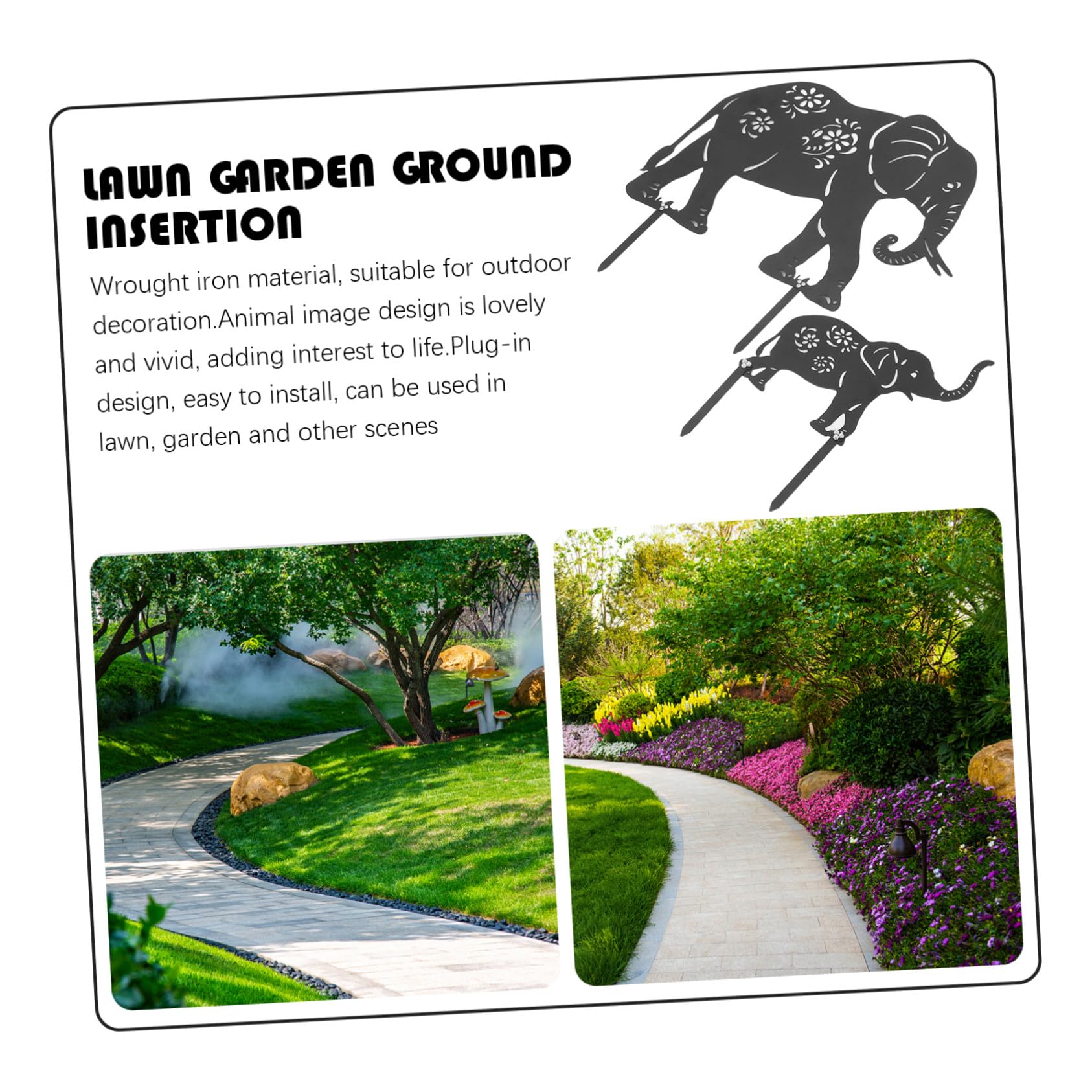 Supvox Elefanten Dekorative Gartenstecker aus Eisen 2 Stück Gartenstecker und Schwarz Installieren für Außenbereich für Rasen Gartenliebhaber