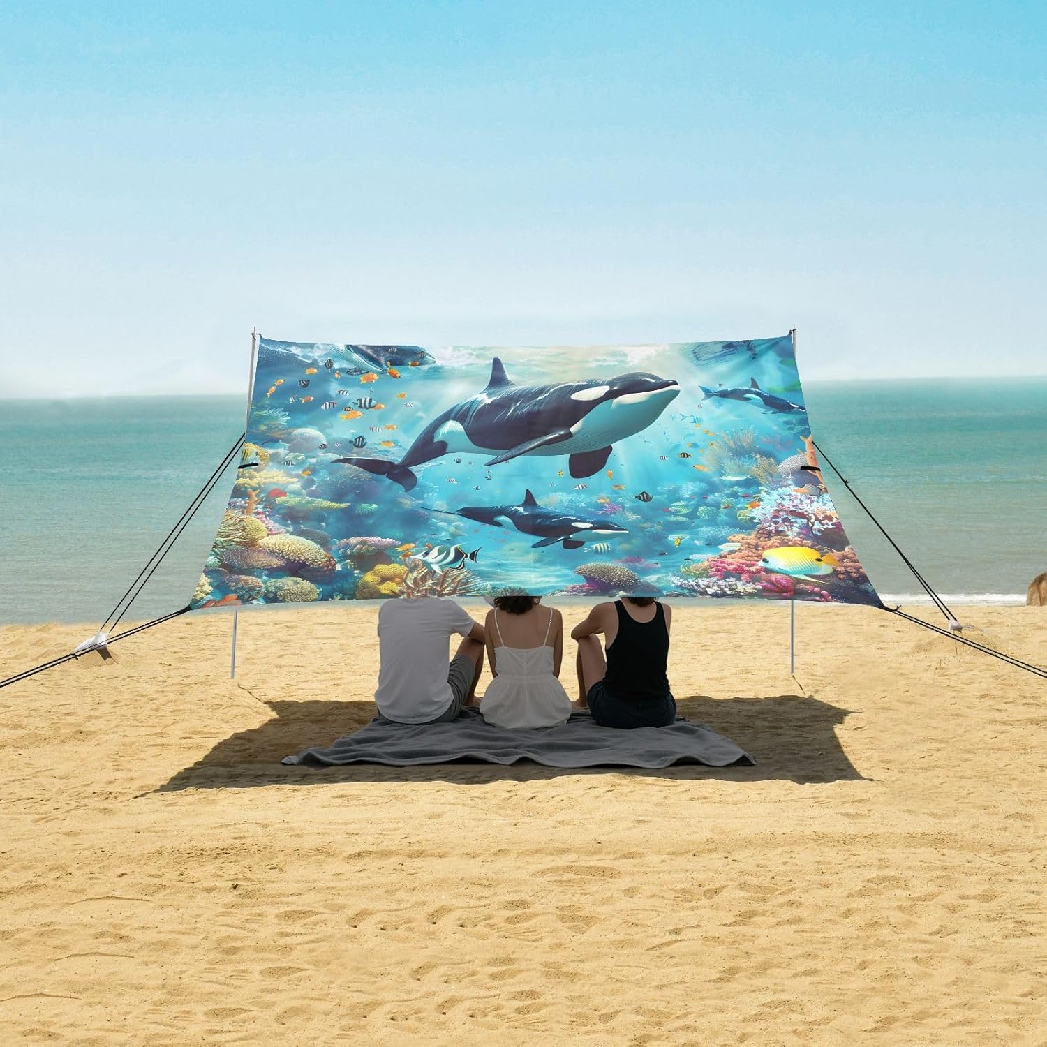 Camping Sun Shelters Whales Family Undersea Beach Canopy 126 * 110.2in