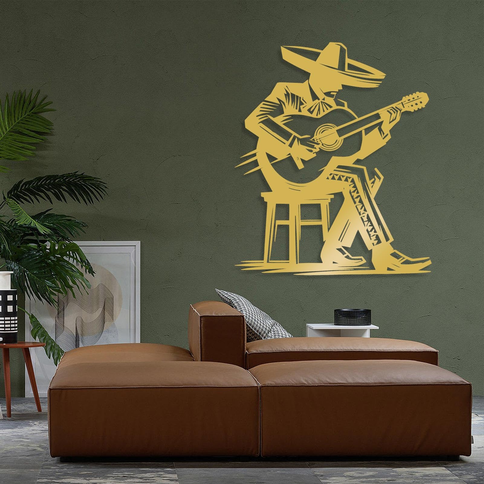 Generisch Metall-Wandkunst mexikanischer Gitarrist Musiker-Wanddeko Gitarrenmusiker-Silhouette mexikanische Deko Musik-Wohndeko Wohnzimmer-Wanddeko modern (Silber 31"x27" | 80x68cm)