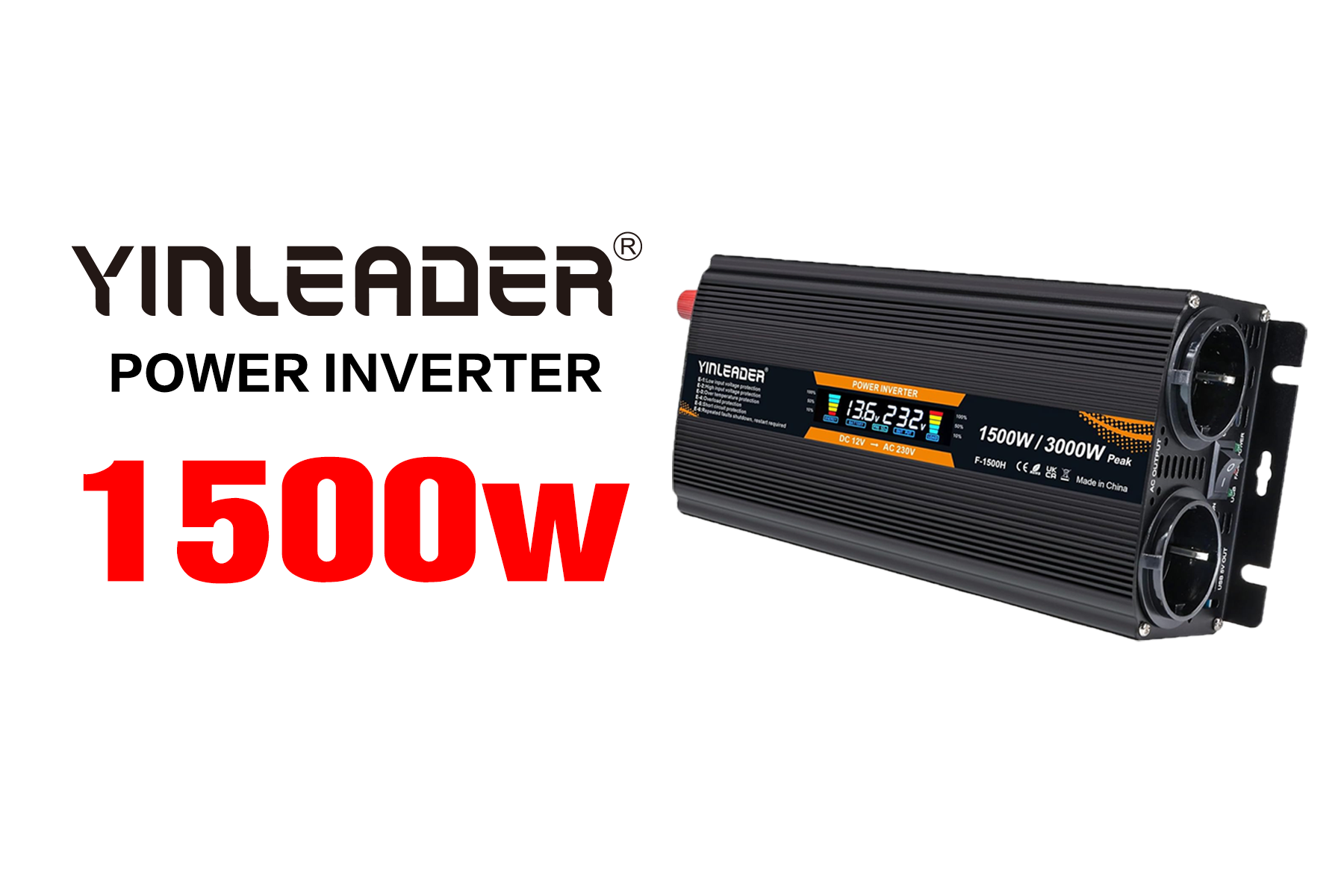 Convertisseur 12V 220V Pur Sinus CARRYBATT 1500W/3000W - Pour Camping-car, Van, Bateau - Avec Télécommande Et 2 Prises EU
