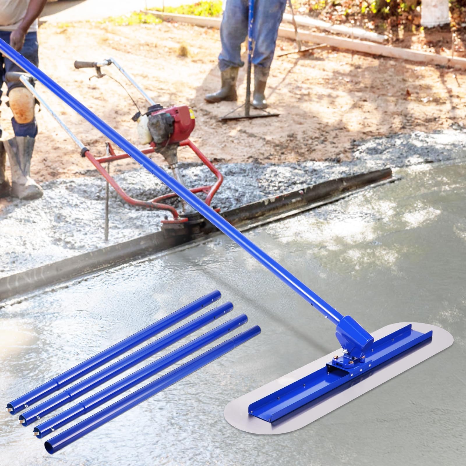 Rascador de hormigón Bull Float de 120 x 30 cm, de acero inoxidable – Mangos ajustables de 4 x 1,15 m, herramienta profesional para el acabado de cemento en pavimentos, suelos y losas – Kit completo c