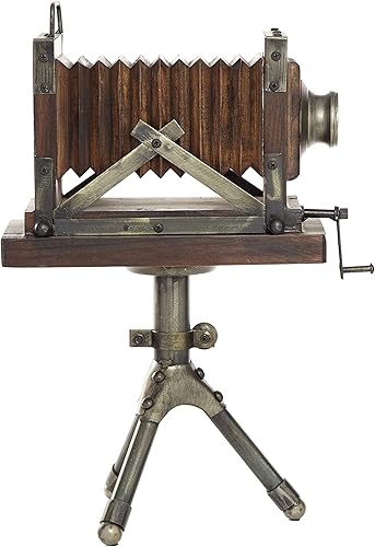 Miniatura 13 de Deco 79 51844 - Cámara de metal de madera, detalles únicos para el hogar, tamaño conveniente, marrón