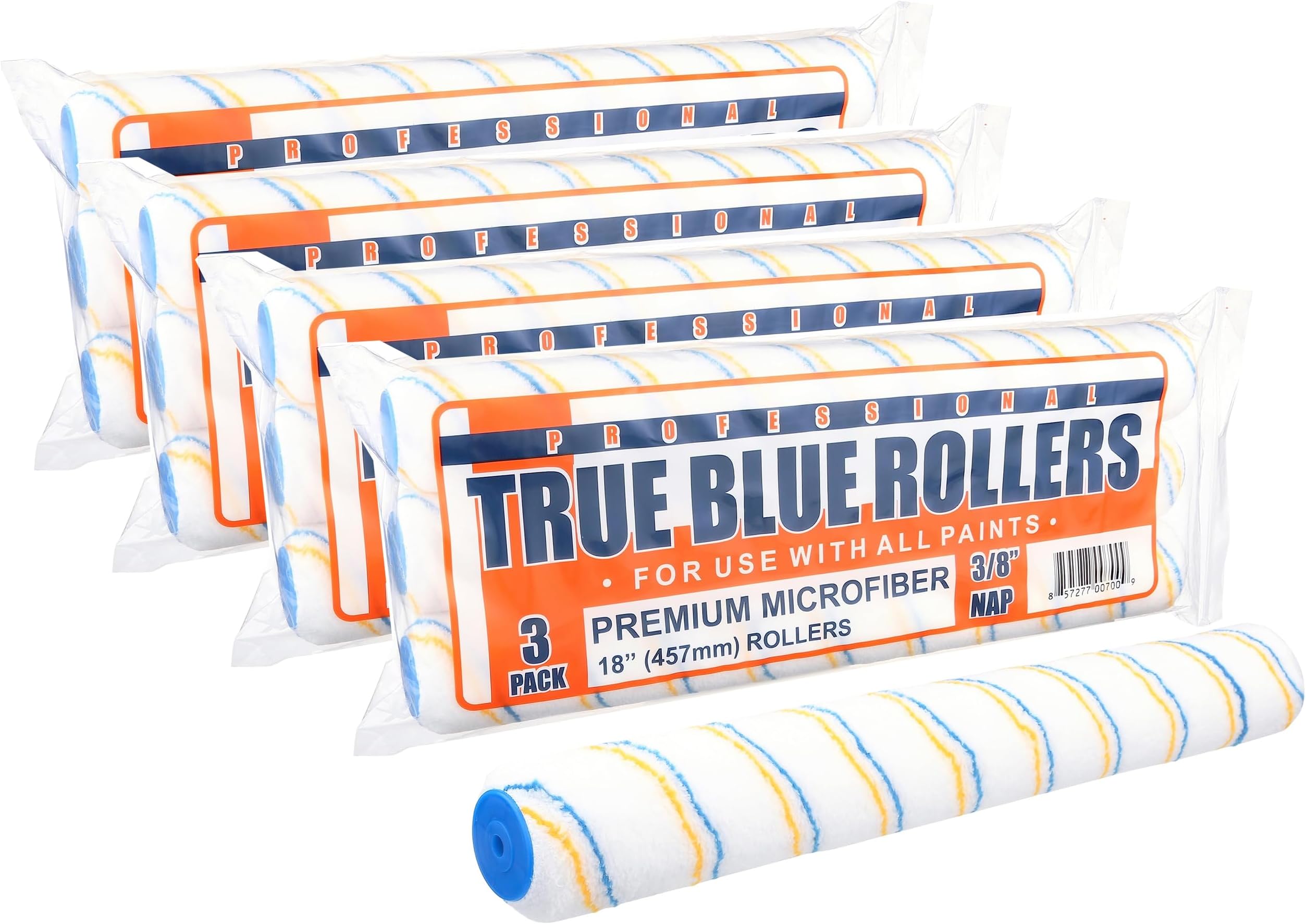 True Blue 18" Professional Paint Roller Covers, 18 Inch, Best for All Types of Painting Surfaces, Refill Bulk Pack (12, 3/8" Nap)