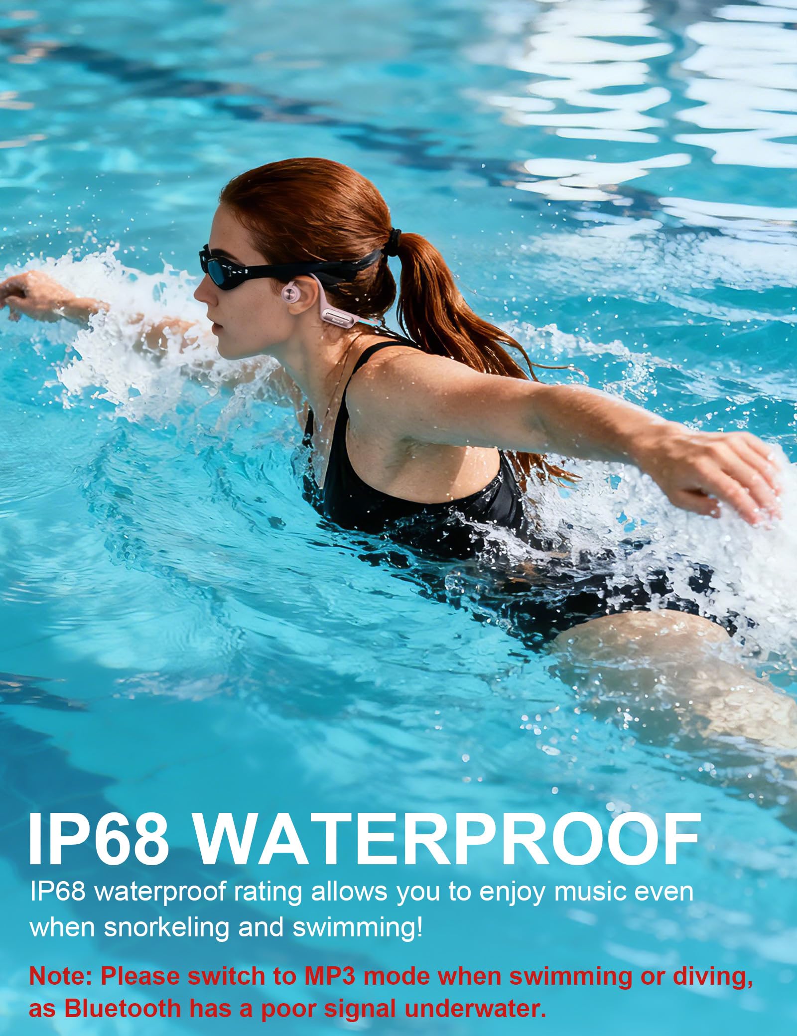 Casque de natation à conduction osseuse, étanche IP68 avec lecteur MP3, mémoire 32 G, écouteurs de sport, écouteurs sans fil, écouteurs ouverts avec micro intégré pour la course, la natation