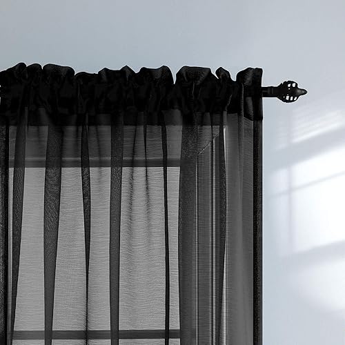 Miniatura 5 de Cortinas traslúcidas negras de 96 pulgadas de largo para sala de estar, juego de 2 paneles con bolsillo para barra, cortinas negras para ventana