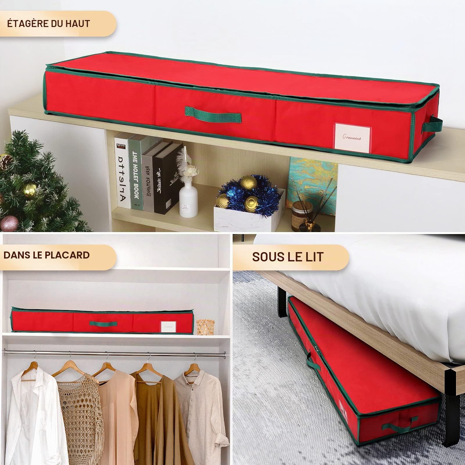 MaidMAX Sac de Rangement de Papier Cadeau de Noël pour 24 Rouleaux de Papier Cadeau de 106,7 cm avec Poches Intérieures, Support de Papier D'emballage pour Ranger Rouleaux, Rubans, 14 x 107 x 35.5 cm