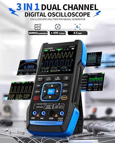 FNIRSI 2C53T Upgraded Handheld Oscilloscope, 50MHz Bandwidth, 3IN1 Digital Oscilloscope Multimeter DDS Generator, 250MS/s Sampling Rate, 19999 Counts, Voltage, Current, Capacitor, Resistor, Diode Test - 2