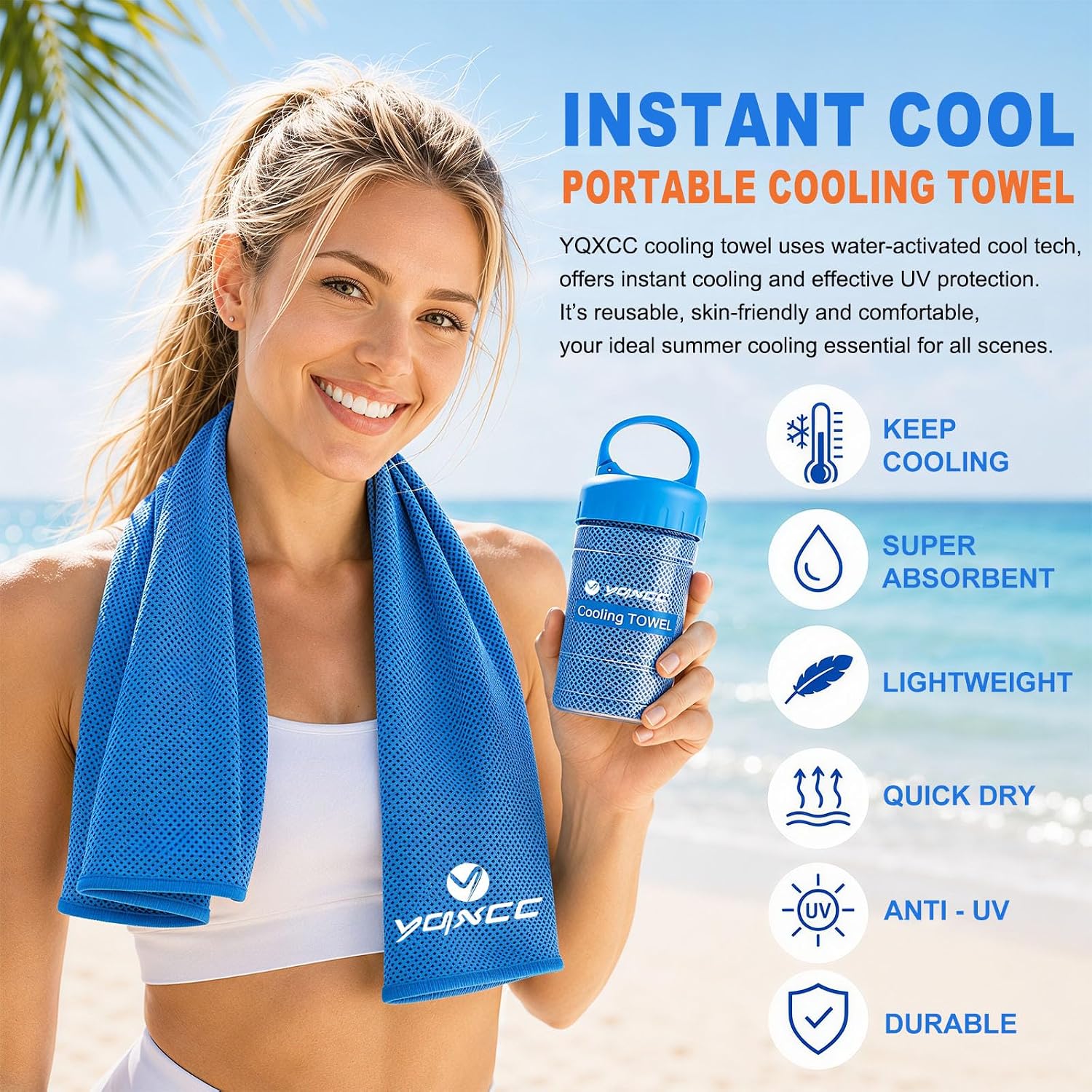  2 Pack Cooling Towels (47"x12"), Ice Cool Towel for Neck & Face | Cooling Neck Wraps, Soft Breathable Microfiber Chilly Towel for Yoga, Golf, Gym, Running, Camping & Hot Weather thumbnail