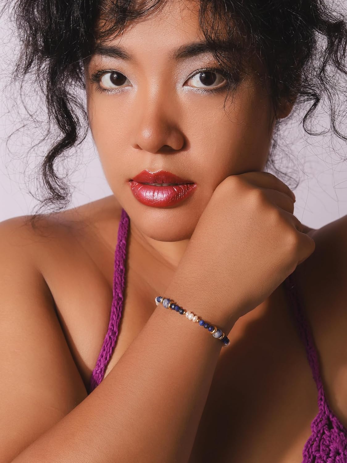 MINACHI Bohemian Retro Vintage Lapis Lazuli and Freshwater Pearl Beads Bracelet, Stainless Steel Clasp, Women's Gift Jewelry - Image 2