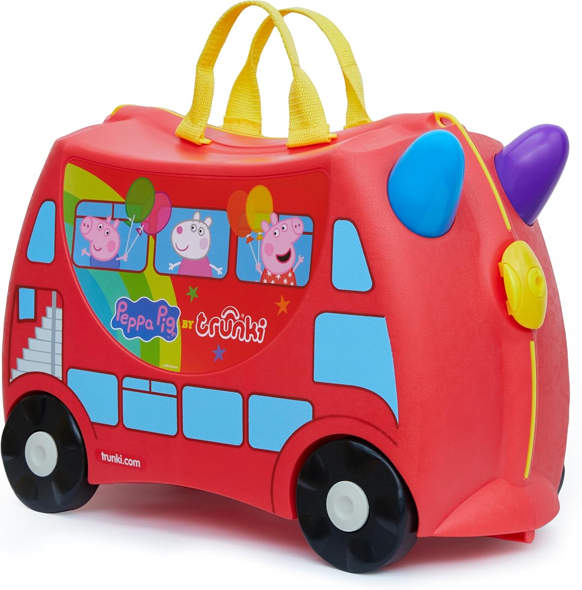 x Peppa Pig Ride-On Suitcase - Carry-on Approved Luggage, 18L Travel Bag, Kids Suitcases on Wheels for Girls and Boys, Lightweight Cabin Hand Luggage with Tow Strap