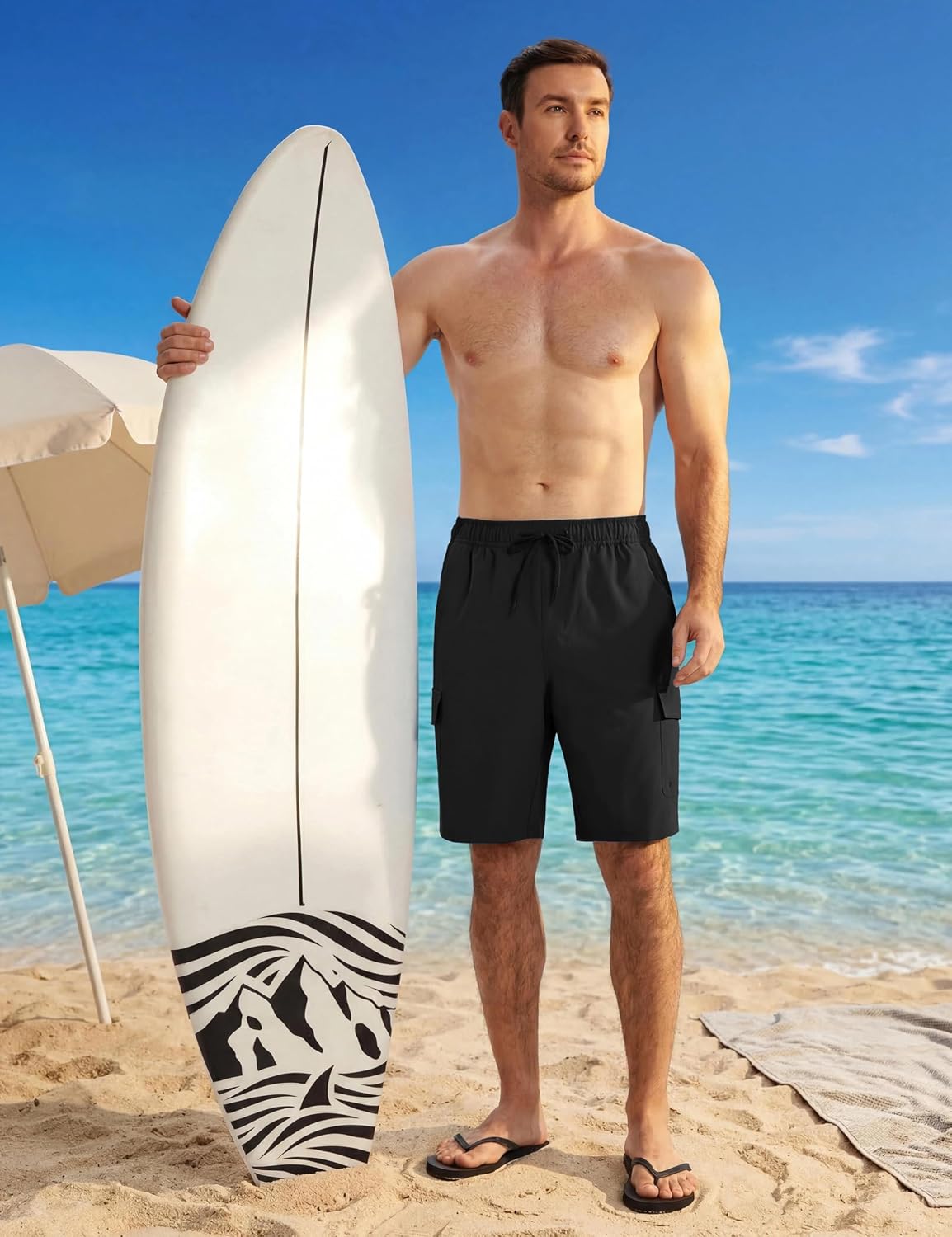 MoFiz Mens Swim Trunks with Compression Liner 9"/11" Quick Dry Board Shorts Bathing Suits Long Beach Shorts Zipper Pockets