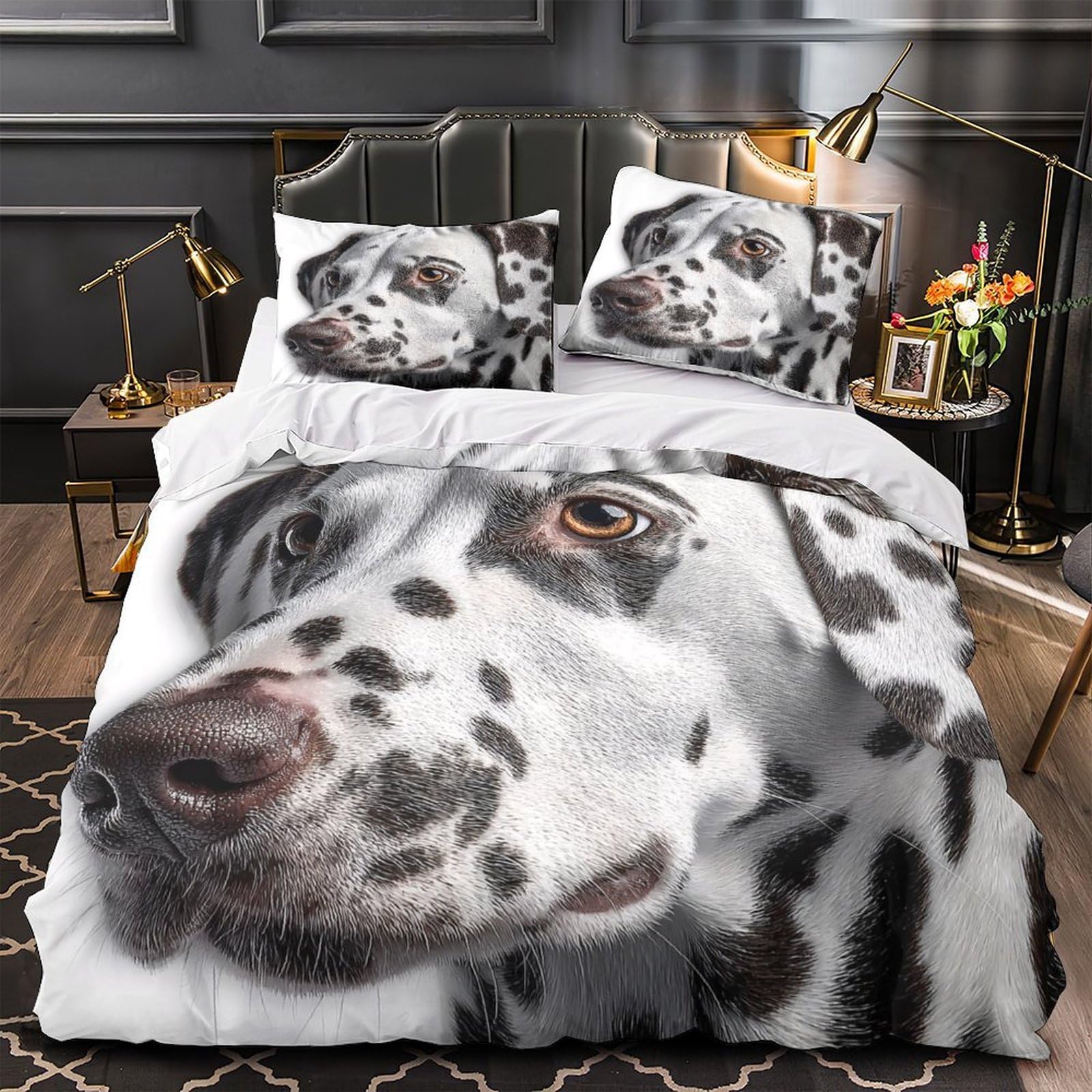 Housse couette Dalmatien anti-plis et facile à laver pour lit King