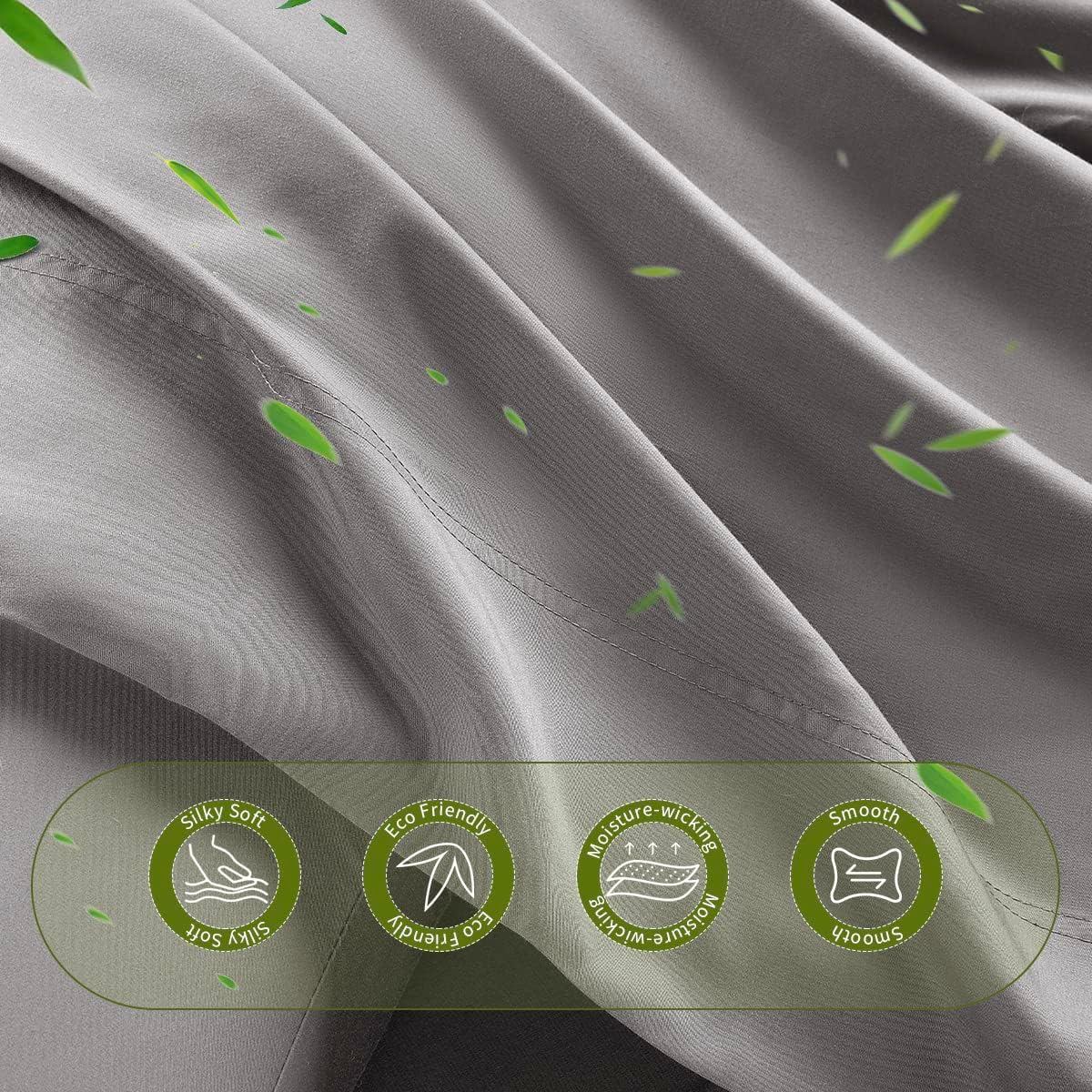 Shilucheng Cool 6PC 100% Bamboo_ Queen Size Bed Sheets Set 1800 Thread Count 16 Inch Deep Pockets Eco Friendly Soft Comforterble(Queen,Grey)