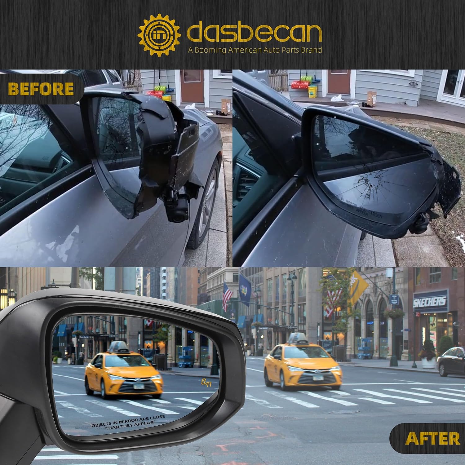 Dasbecan Right Passenger Side Mirror Assembly Compatible with 2019-2024 Toyota Rav4 Side View Midnight Black Metallic w/Power Heated Mirror Turn Signal BSD Replaces# 879100R271 8Pins