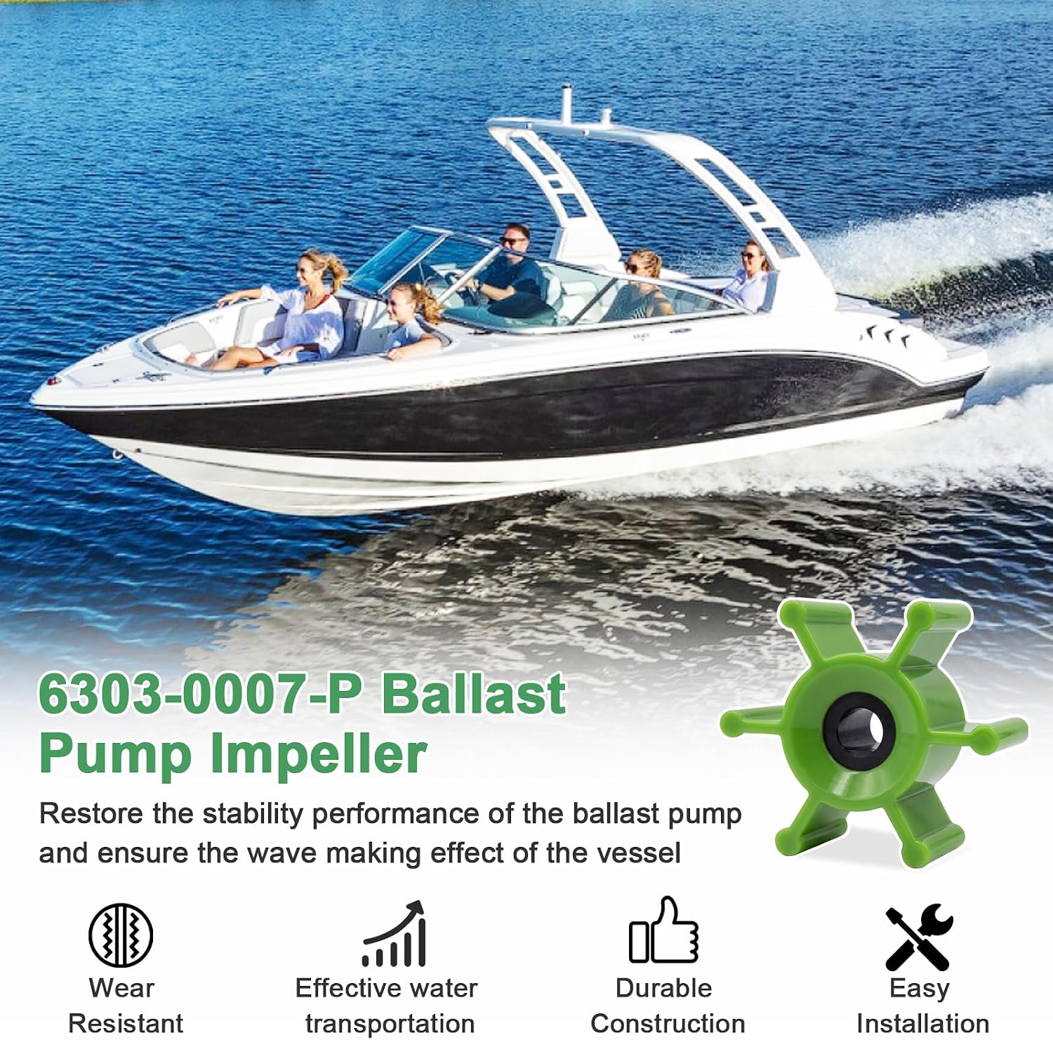 Upgraded 6303-0007-P Polyurethane Impeller Kit | Replacement for Jabsco 18220, Johnson 09-824P-1EZ, Moomba, Wakeboard and Ski Boat Ballast Pumps (4 PCS)
