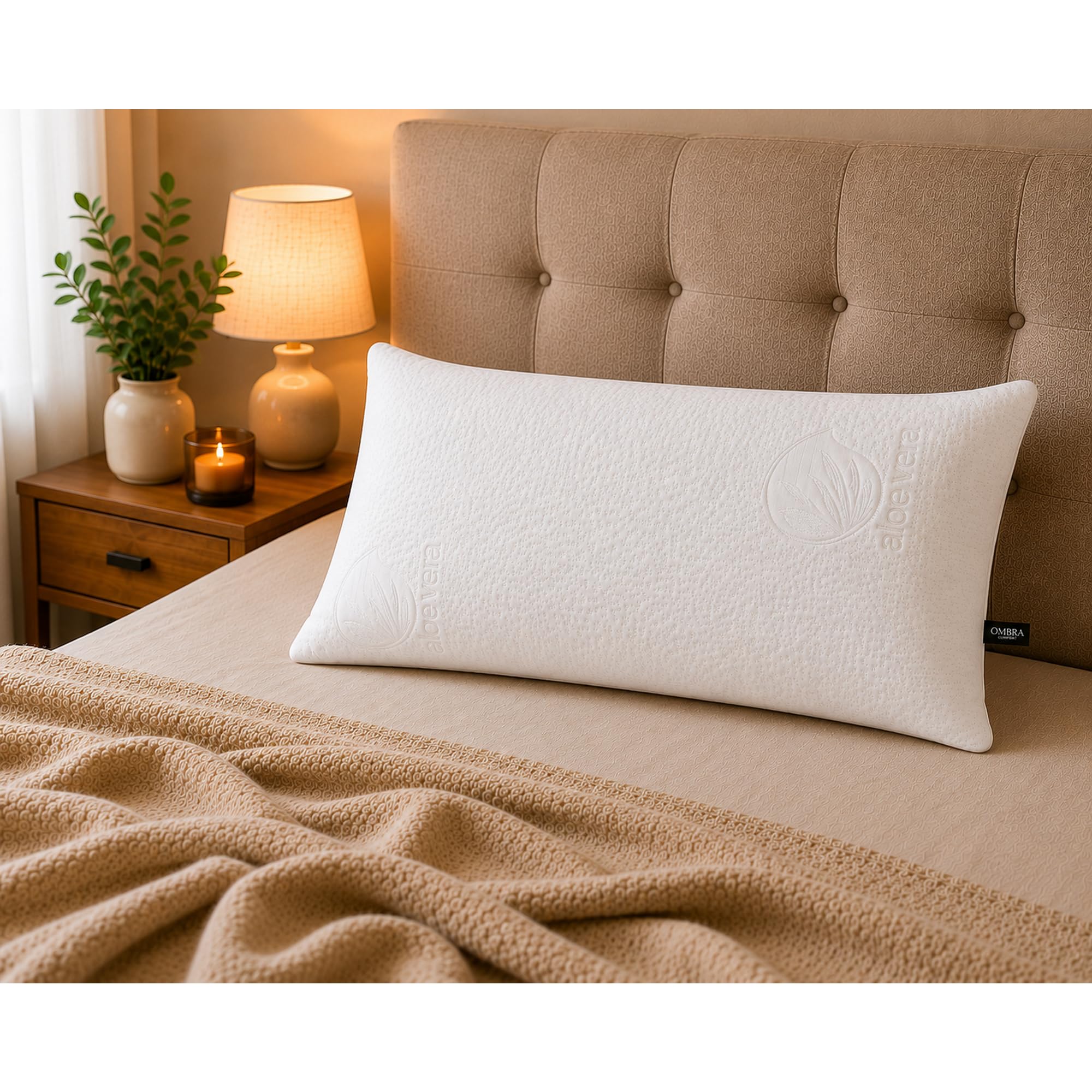 Almohada Viscoelástica 150 cm | Aloe Vera, Firmeza Media | Soporte cervical ergonómico · Antiácaros, antibacteriana e hipoalergénica · Funda lavable a máquina · Hecha en España