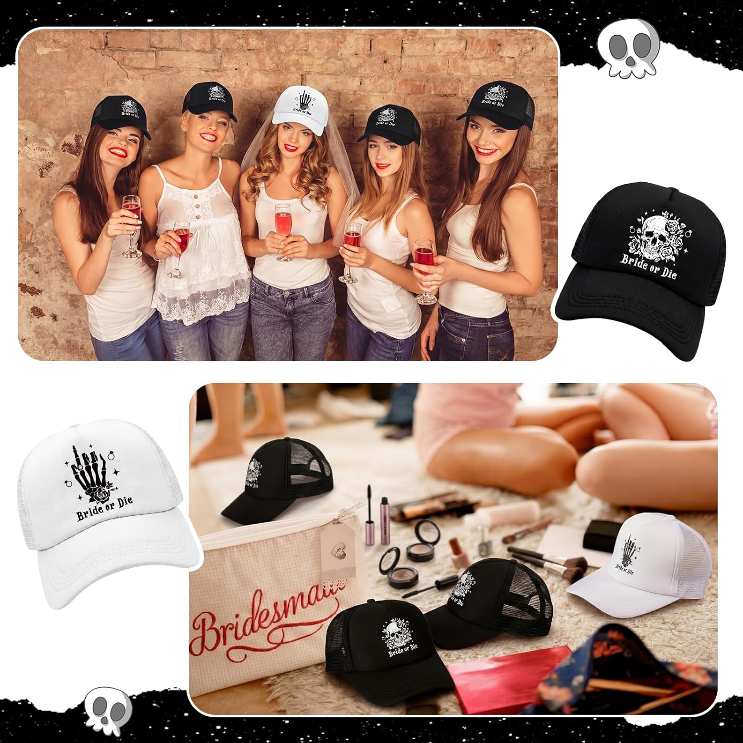 8 Pack Bride or Die Bachelorette Party Hats Bridesmaid Hats Black White Bride or Die Theme Party Favors Gifts Till Death Do Us Decorations for the Bachelorette Decorations Wedding Favors