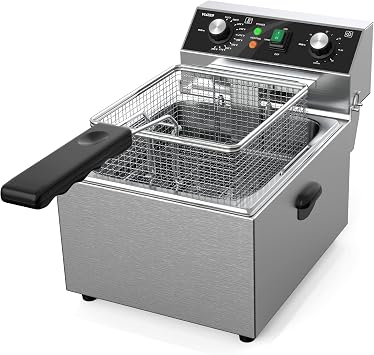 Electric Deep fryer Stainless Steel Deep Fryer with Basket & Lid Capacity 10L(10.5QT) Electric Countertop Fryers for Home Kitchen and Restaurant with 60 Minute Timer, 1800 Watts, 120V