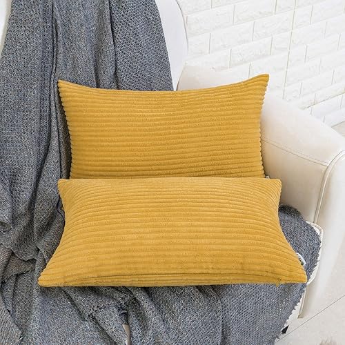 Miniatura 3 de HWY 50 Juego de 2 fundas de almohada decorativas de color rojo burdeos de 12 x 20 pulgadas para sofá cama, fundas de cojín rectangulares de pana