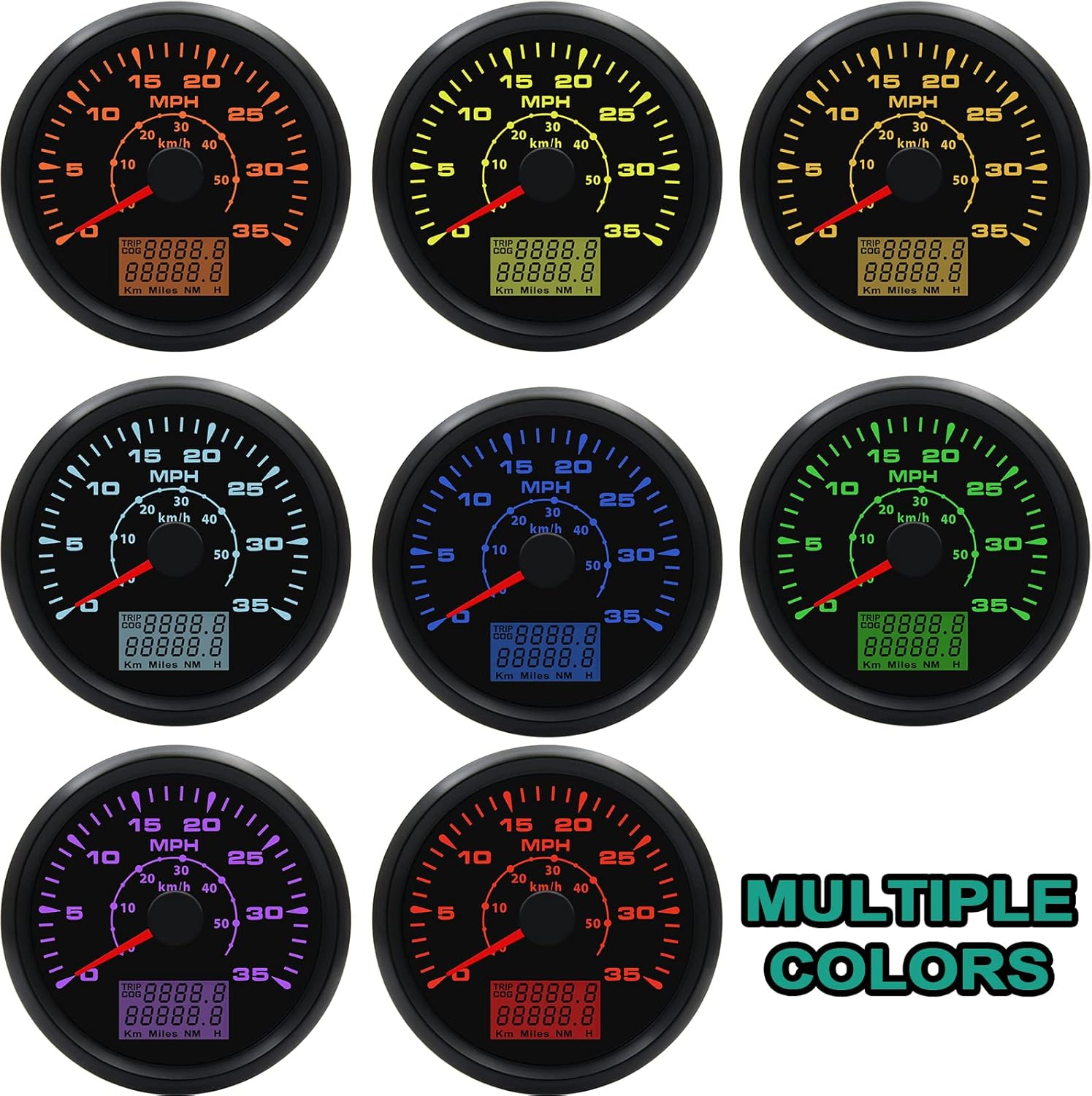 Geloo 85MM Boat GPS Speedometer Gauge 35 MPH 50 km/h Marine MPH Speedometer Waterproof Speedometer Odometer for Boat Truck Motorcycle Automotive Replacement Speedometers with 7 Colors Backlight 9-32V