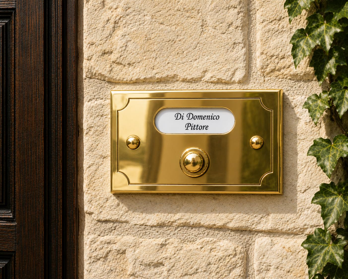 Neroni Mameli Campanello in Ottone Lucido per Esterno abitazione - Porta Ingresso Casa, con Pulsante Elettrico - Modello Ottaviano - Made in Italy