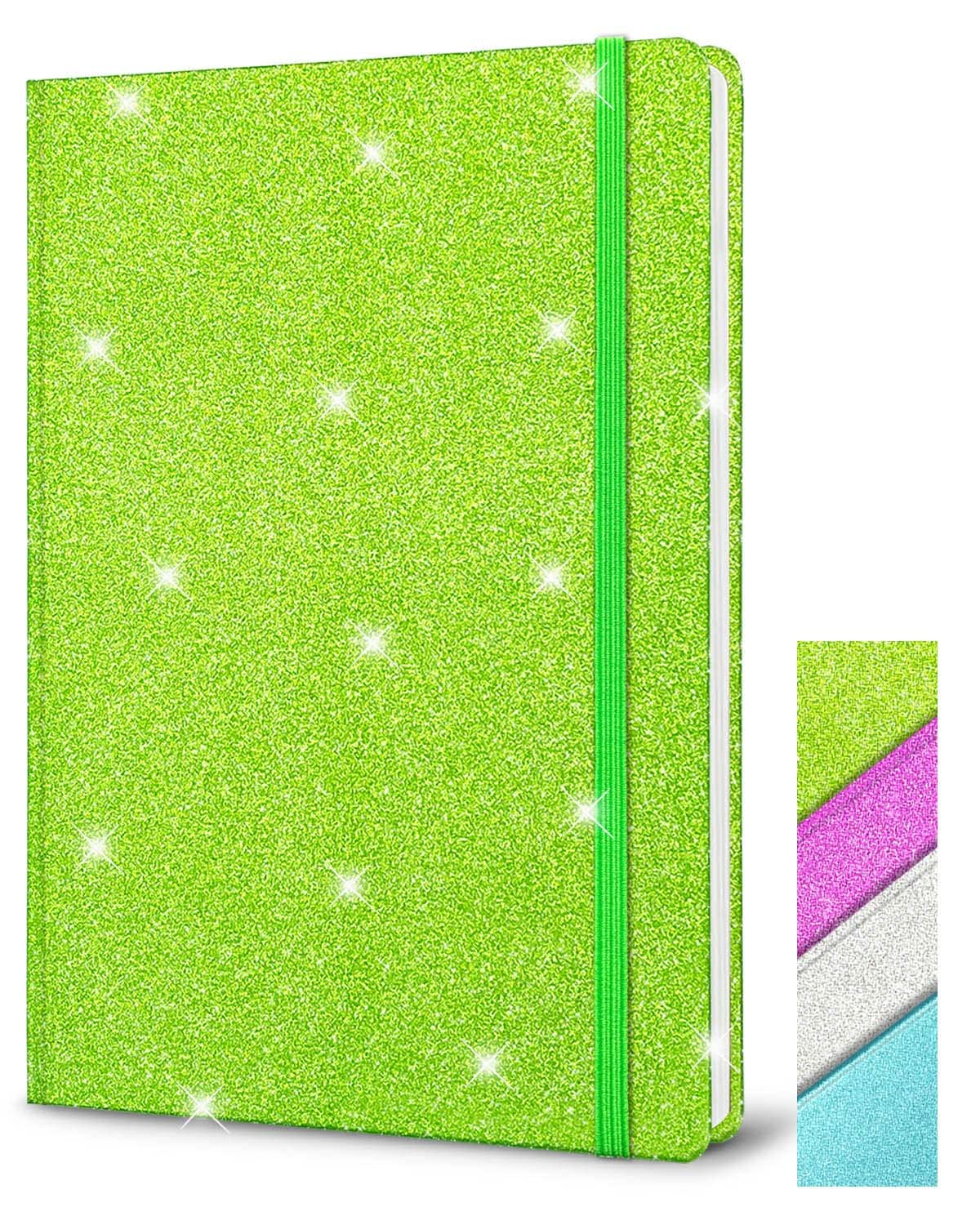 Green Glitter Lined Notebook A5, 160 Page 8.3x5.7” Glitter Never Peel Off Sparkle Journal for Girls Glitter Sparkly Hardcover Notebook Journal for Women Writing Teen Girl Gifts for School Home Work