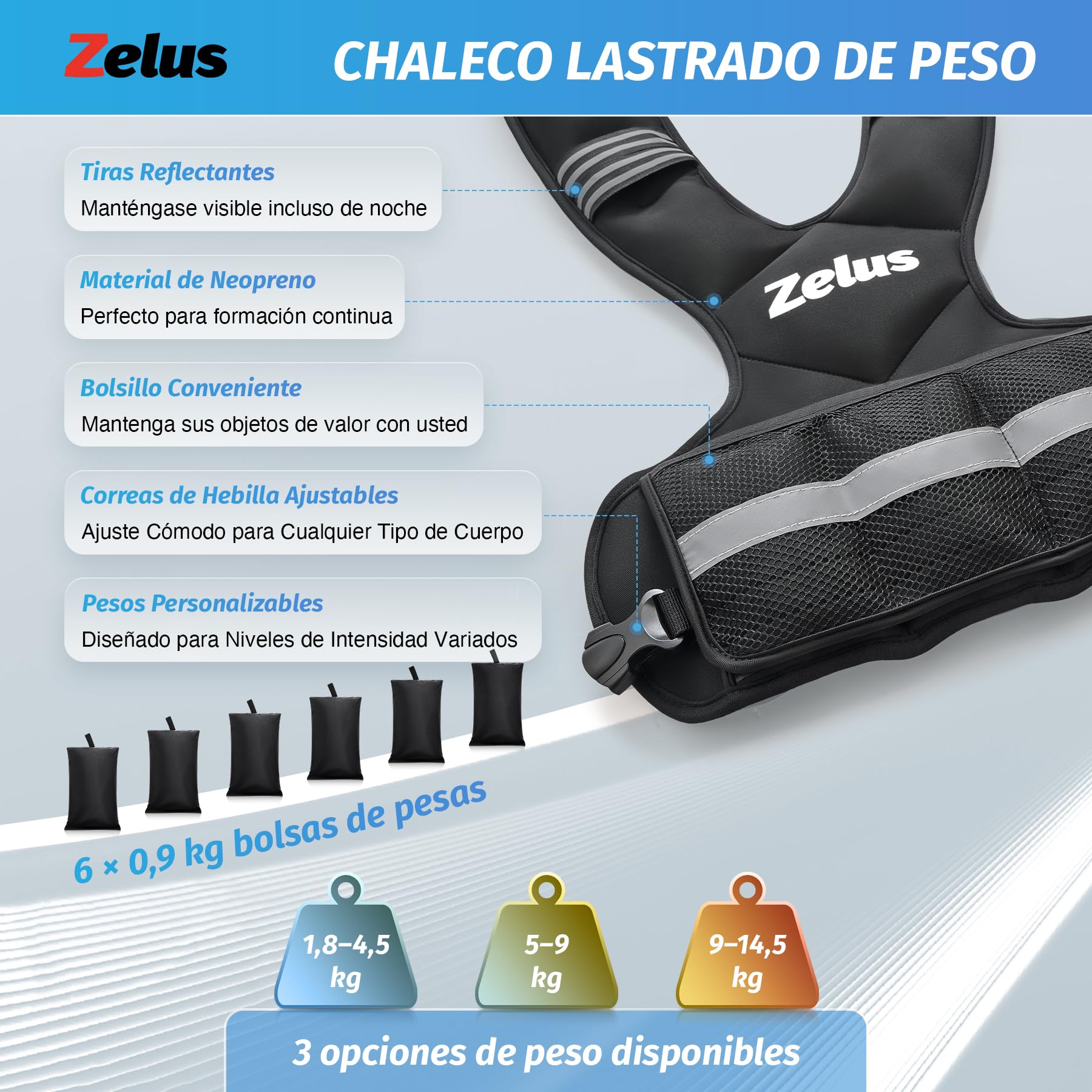 ZELUS Chaleco Lastrado de 10kg/20kg con Peso Ajustable Chaleco de Peso con 10/20 Pesos Extraíbles de 1KG para Entrenamineto de Musculación