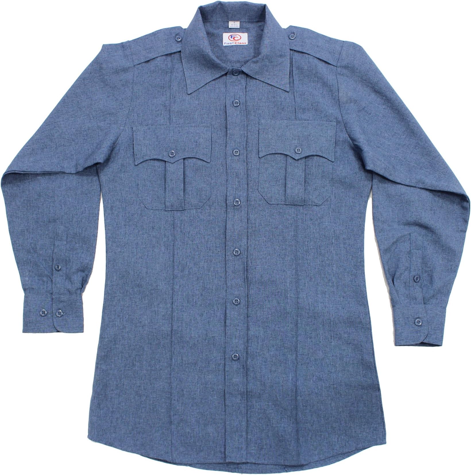 First Class 100% Polyester Long Sleeve Men's Uniform Shirt French Blue - Blue - XL