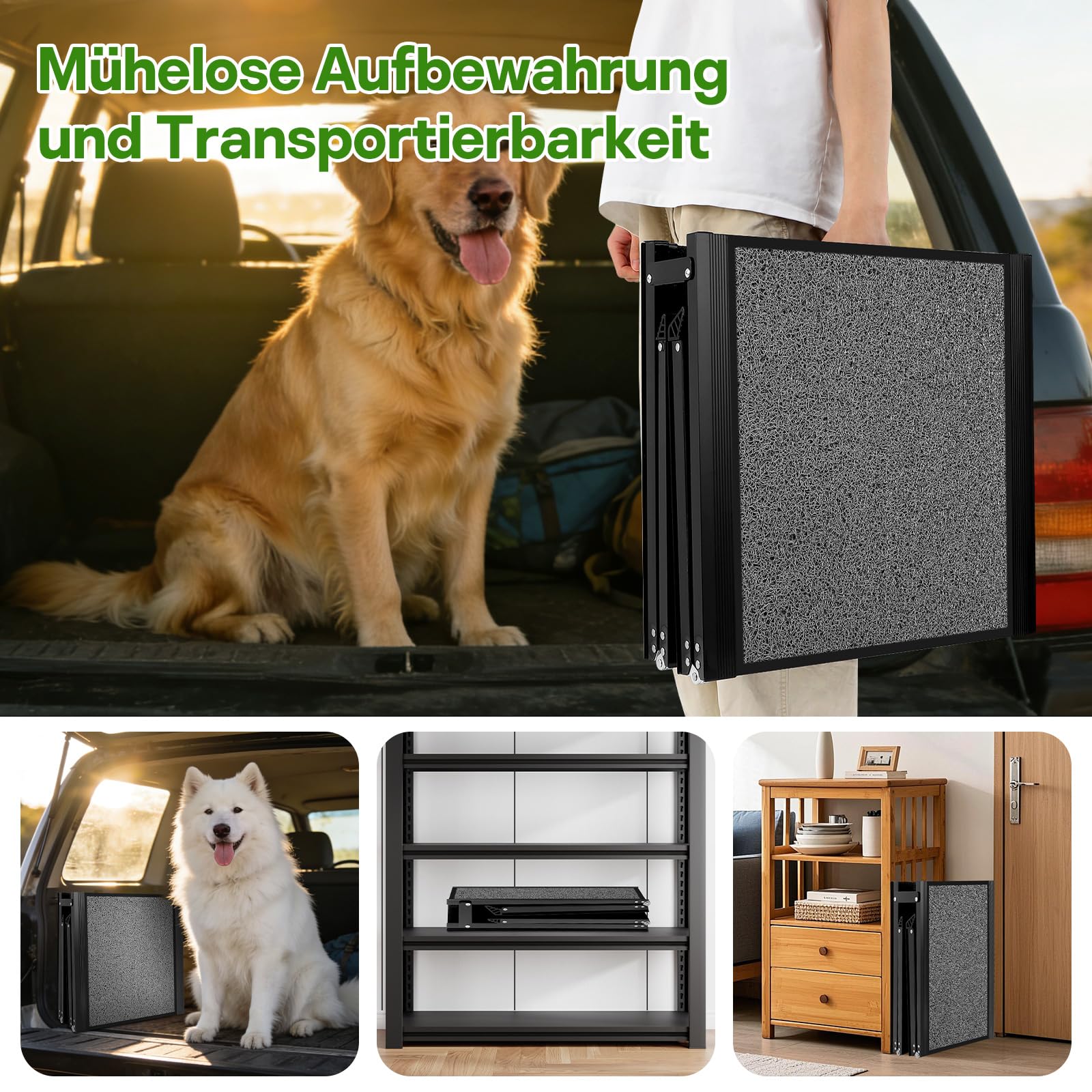 Hunderampe Auto Klappbar, 180CM x 50CM Extra Breit Hunderampe für große Hunde, Aluminium Hundetreppe Auto mit Schaumstoffgriff, bis 130 kg, rutschfest Rampe Hund für Autos, LKWs und SUV