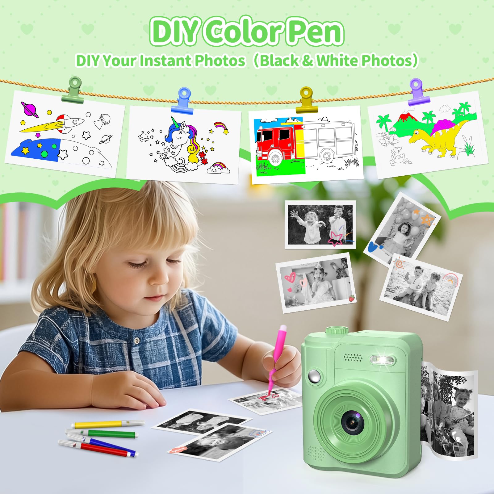Gofunly Sofortbildkamera Kinder, 1080P HD Kinderkamera Sofortbildkamera mit 32GB Karte & DruckerPapier, Kamera Kinder Sofortdruck Kinderspielzeug Geschenke für Jungen und Mädchen 3-12 Jahre