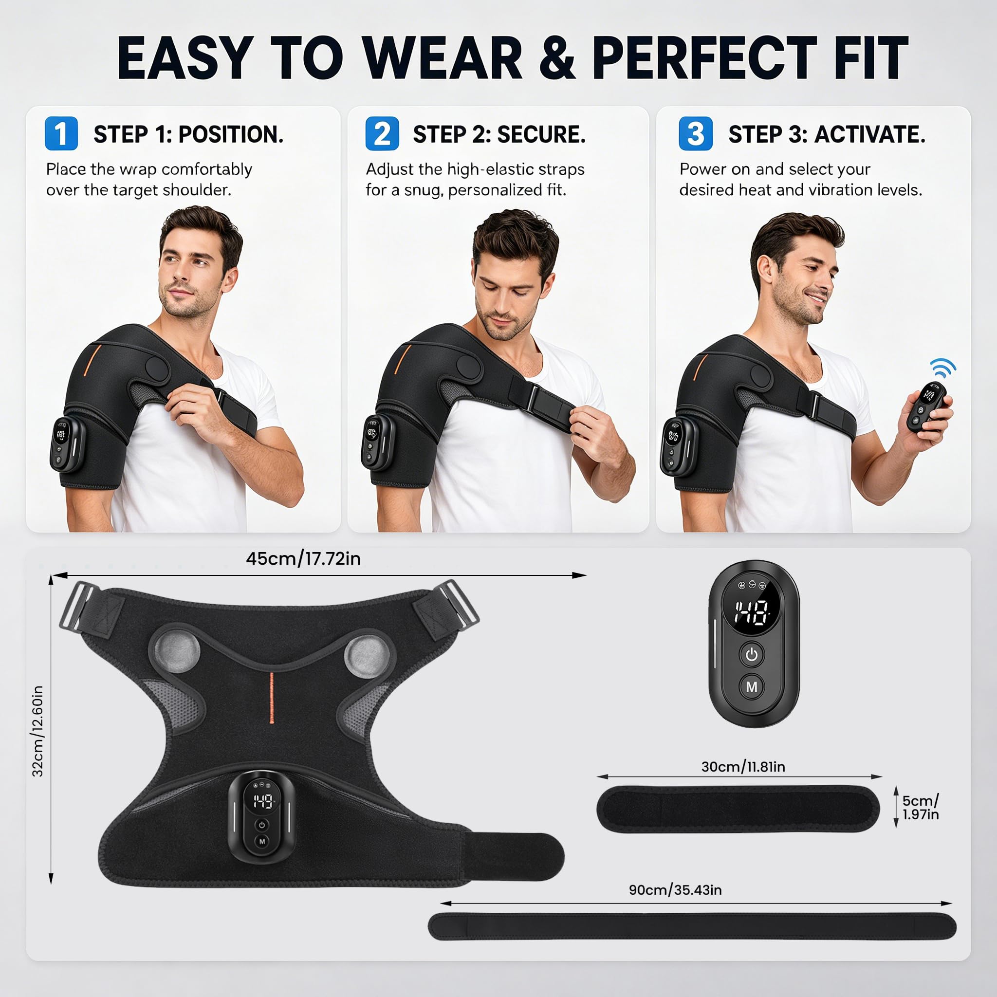 Schulter Massagegerät, Triple Methode Schultermassage Gerät mit Wärme | Elektrische Massagegerät mit 5 Heizstufen & 5 Vibration, 5000mAh-Batterie, Fernbedienung, 3-Gang-Timer, Geschenke für Männer