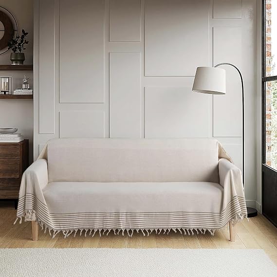 Natural Buldan Work Sleeves Covering Non-Slip Sofa Sofa Sofa Cover 180x300 cm Cotton Woven (Cream Coffee)