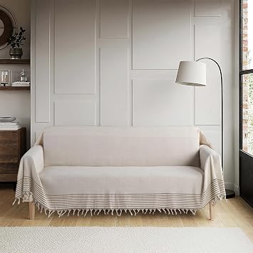 Natural Buldan Work Sleeves Covering Non-Slip Sofa Sofa Sofa Cover 180x300 cm Cotton Woven Cream Coffee