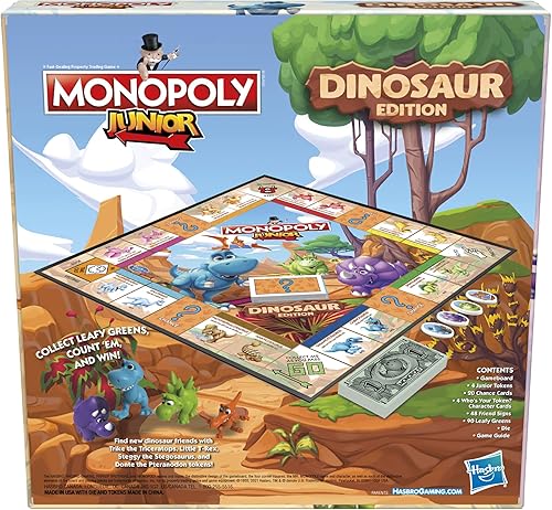 Miniatura 9 de Monopoly Junior Dinosaur Edition - Juego de mesa para niños divertidos juguetes de dinosaurio juego de mesa de dinosaurios para 2-4 jugadores