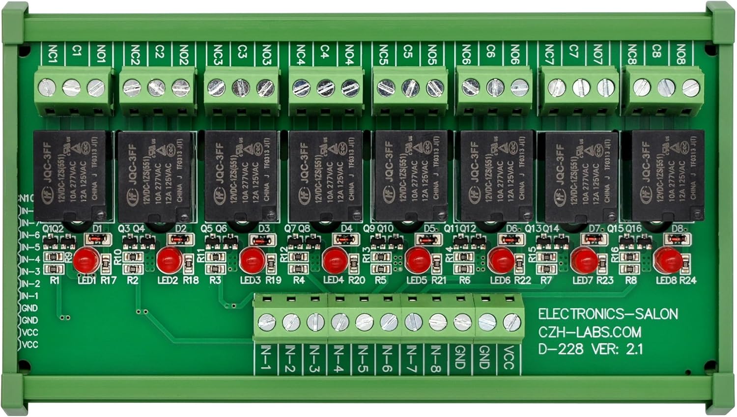 Electronics-Salon DIN Rail Mount 8 SPDT Power Relay Interface Module. (Operating Voltage: DC 12V)