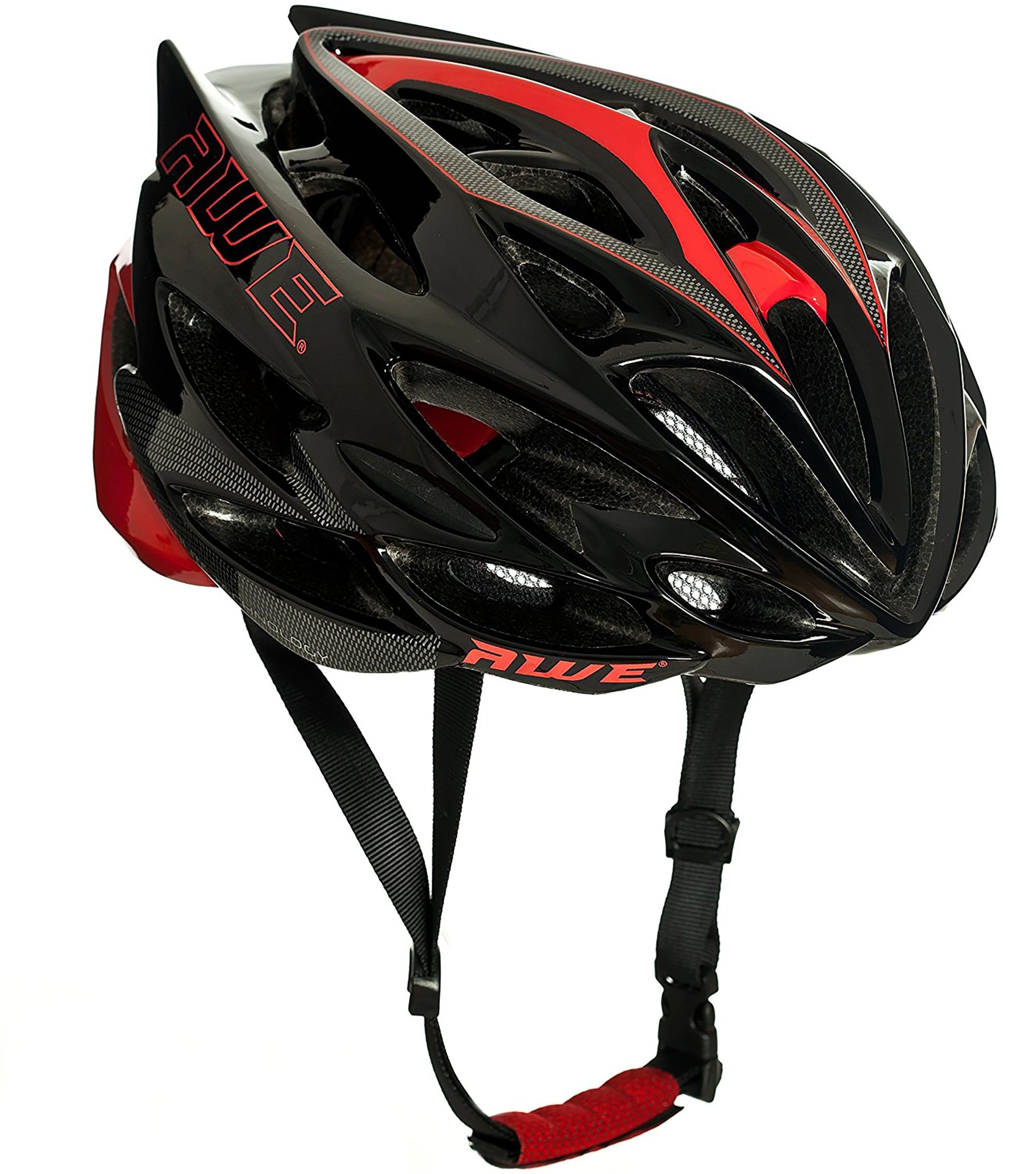 AWESpeed™ In Mould Adult E-Bike/Bike Road Racing Helmet 58-61cm Black/Red/Carbon *FREE 5 YEAR CRASH REPLACEMENT*