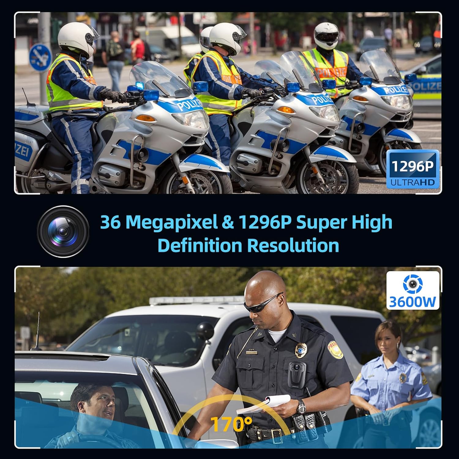 1296p HD Body Camera V6 Bundle with Car Suction Cup Holder