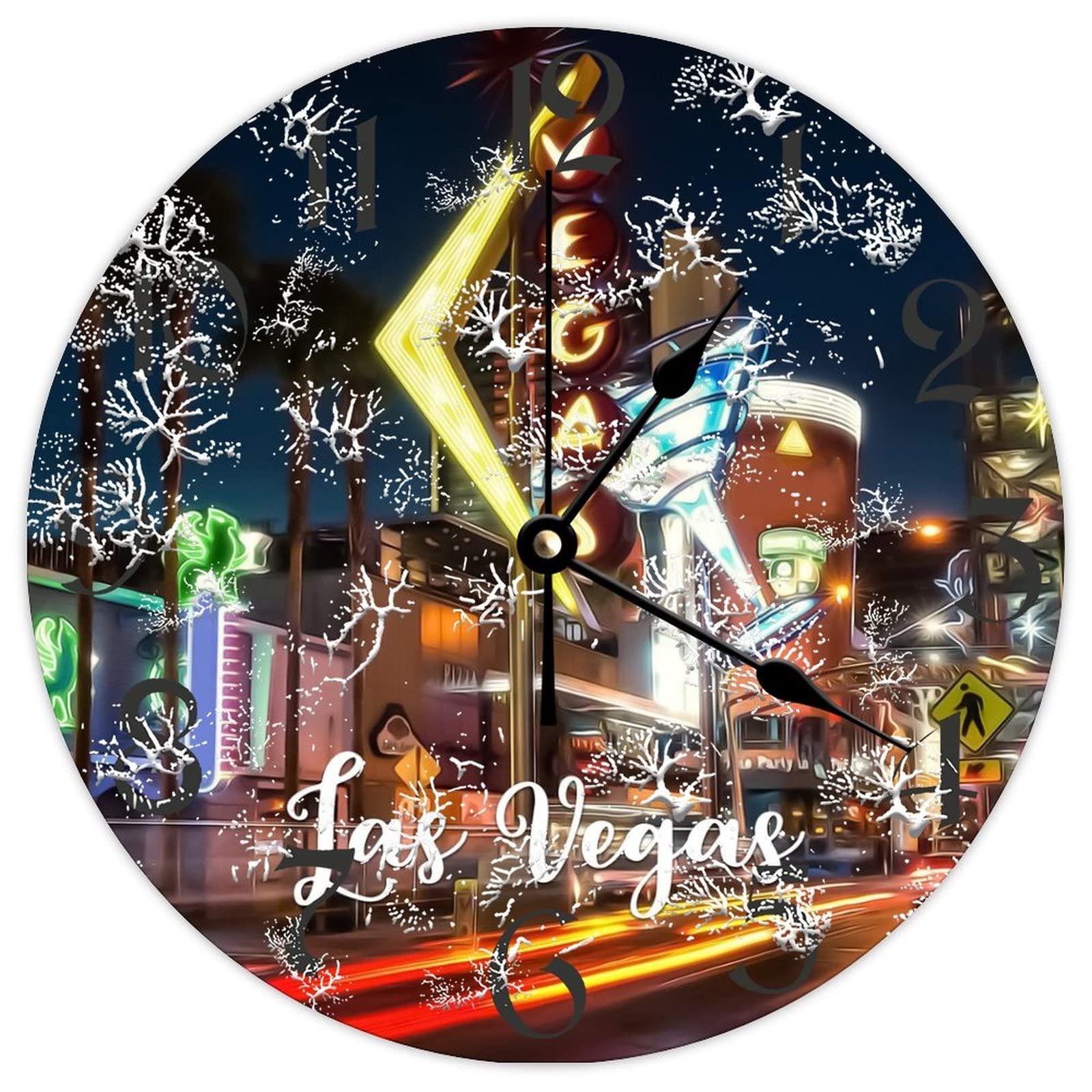 Horloge ronde en bois Las Vegas City vintage rétro silencieuse 38cm murale