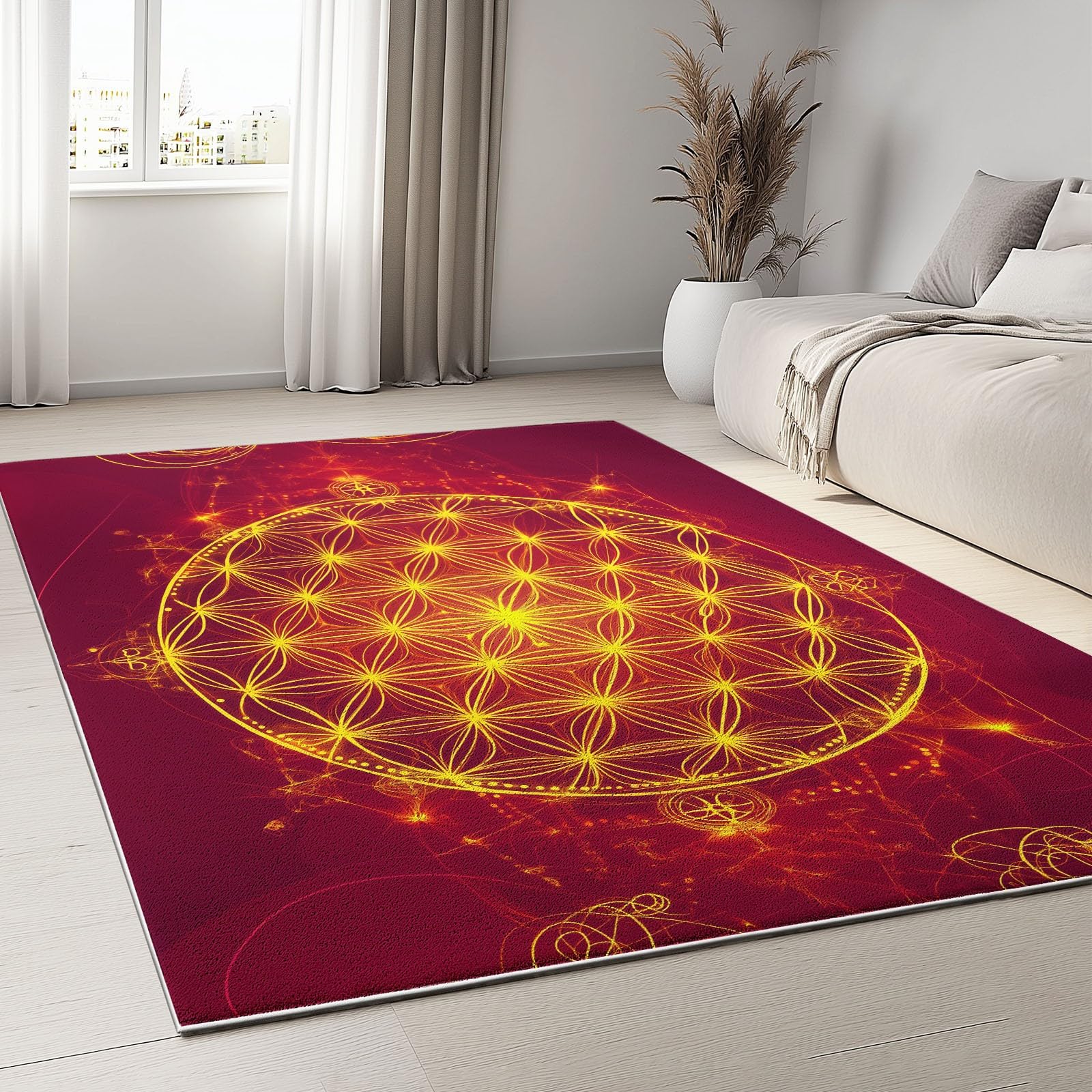 Tapis de chambre 140x200 cm lavable motif fleur rouge