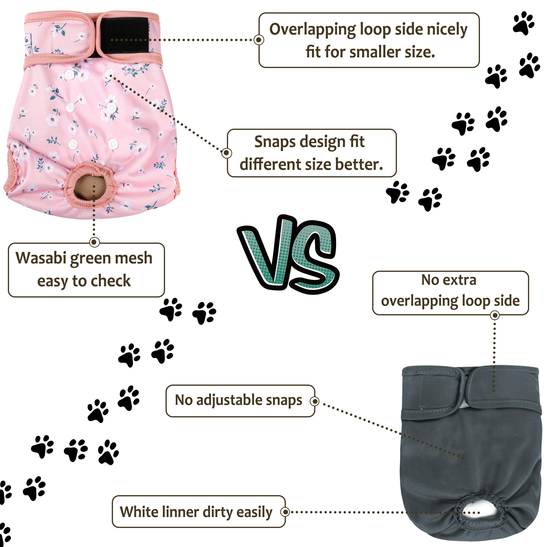 Pañales para perras, 5 unidades, pañales reutilizables de alta calidad para perritos en celo, pañales altamente absorbentes para incontinencia de mascotas con broches ajustables, flores, talla XL