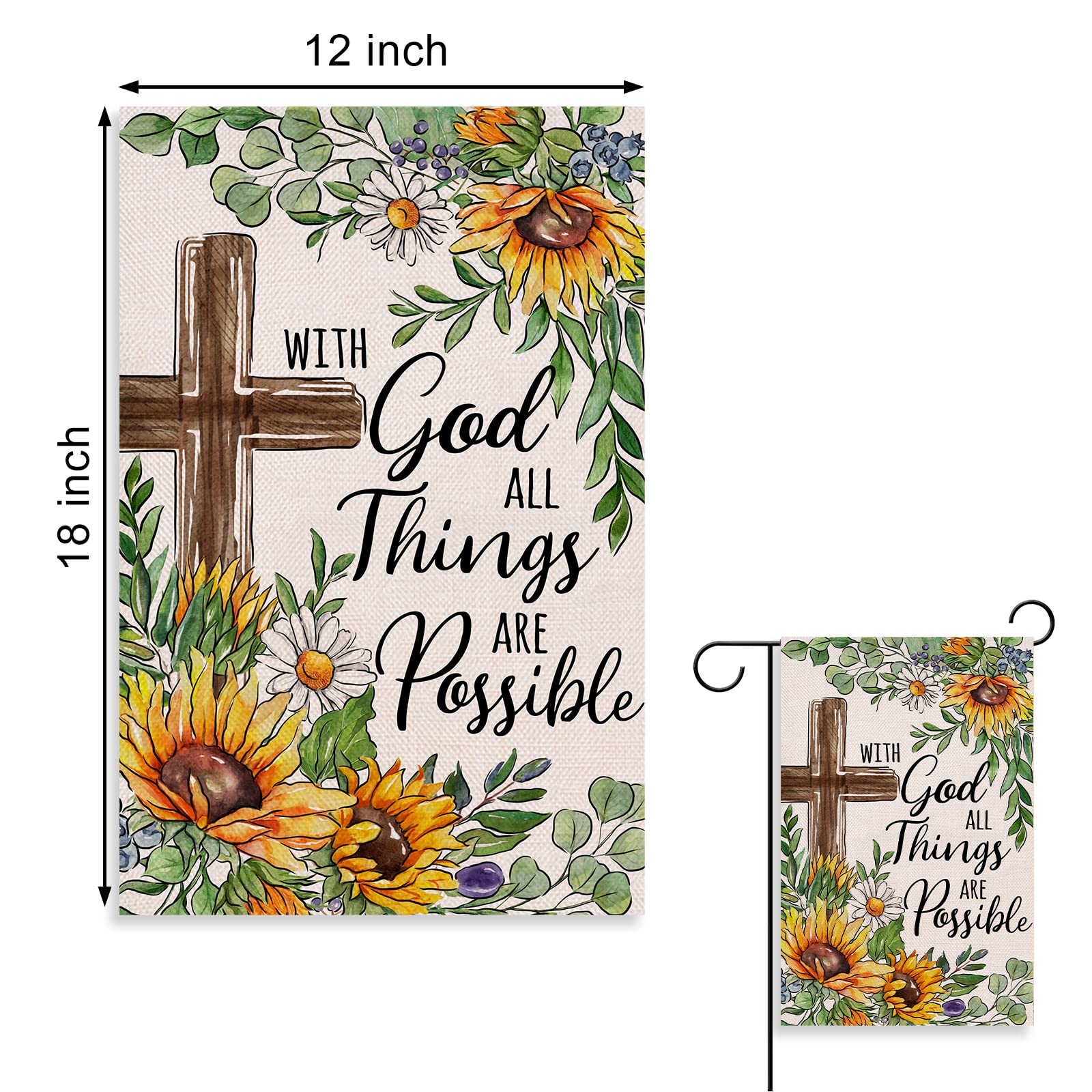 Covido Hausflagge 'God Bless Our Home' – Mit Kreuz & Sonnenblumen, Doppelseitig, 28 X 40 Zoll