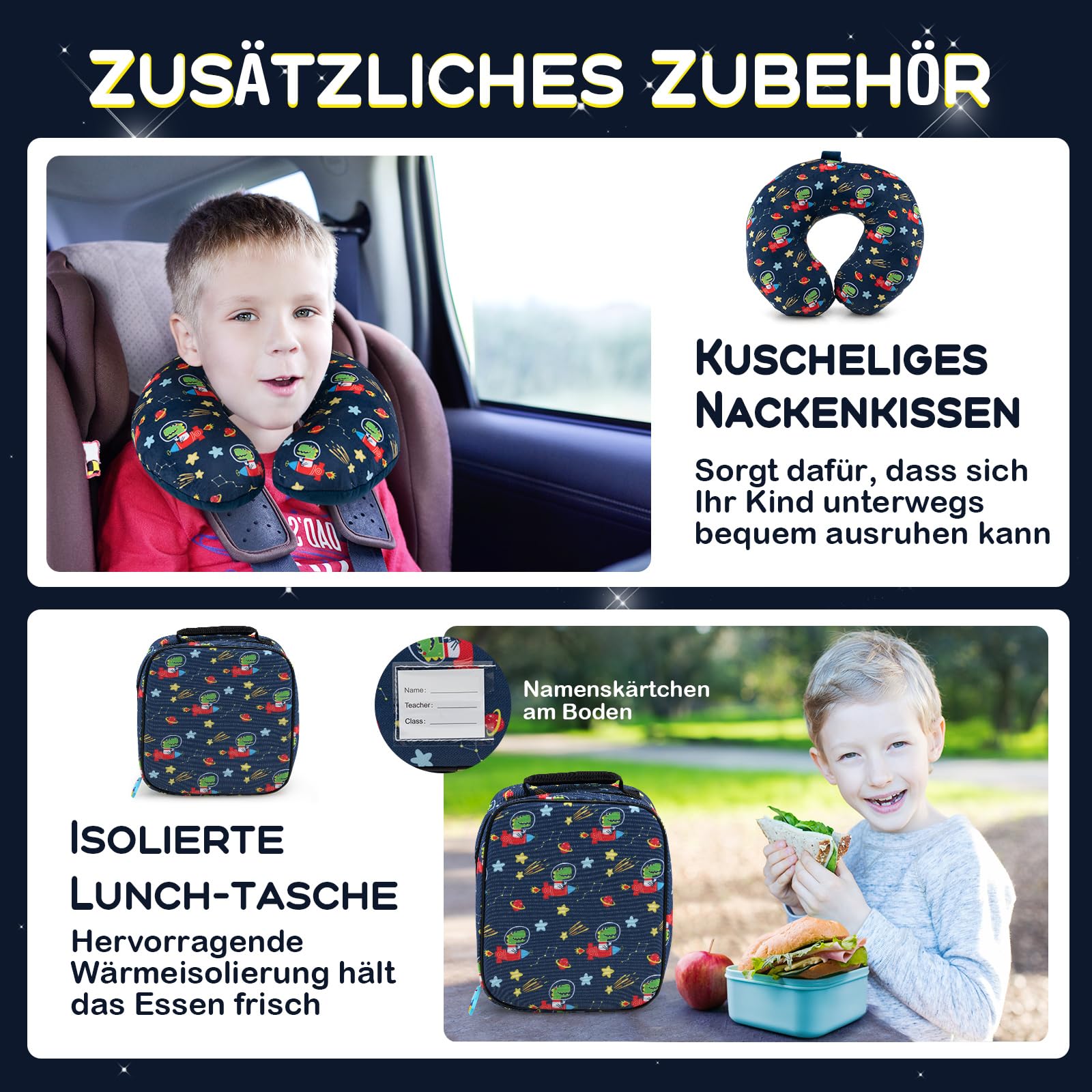 GOPLUS 5-częściowy zestaw walizek dla dzieci, walizka na kółkach z plecakiem, poduszeczka na kark, pudełko na lunch, zawieszka na bagaż, dziecięca walizka z kółkami, walizka na kółkach z teleskopowym