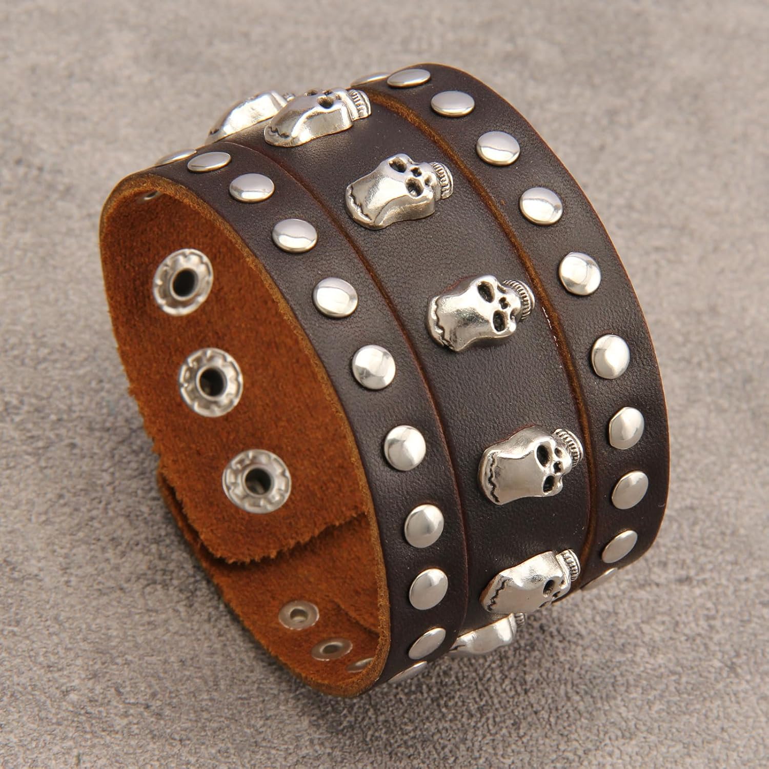 Jeilwiy Leather Cuff Bracelet for Men Wide Leather Wristband Skull Spiked Leather Bracelets Punk Studded Bracelets - Image 3