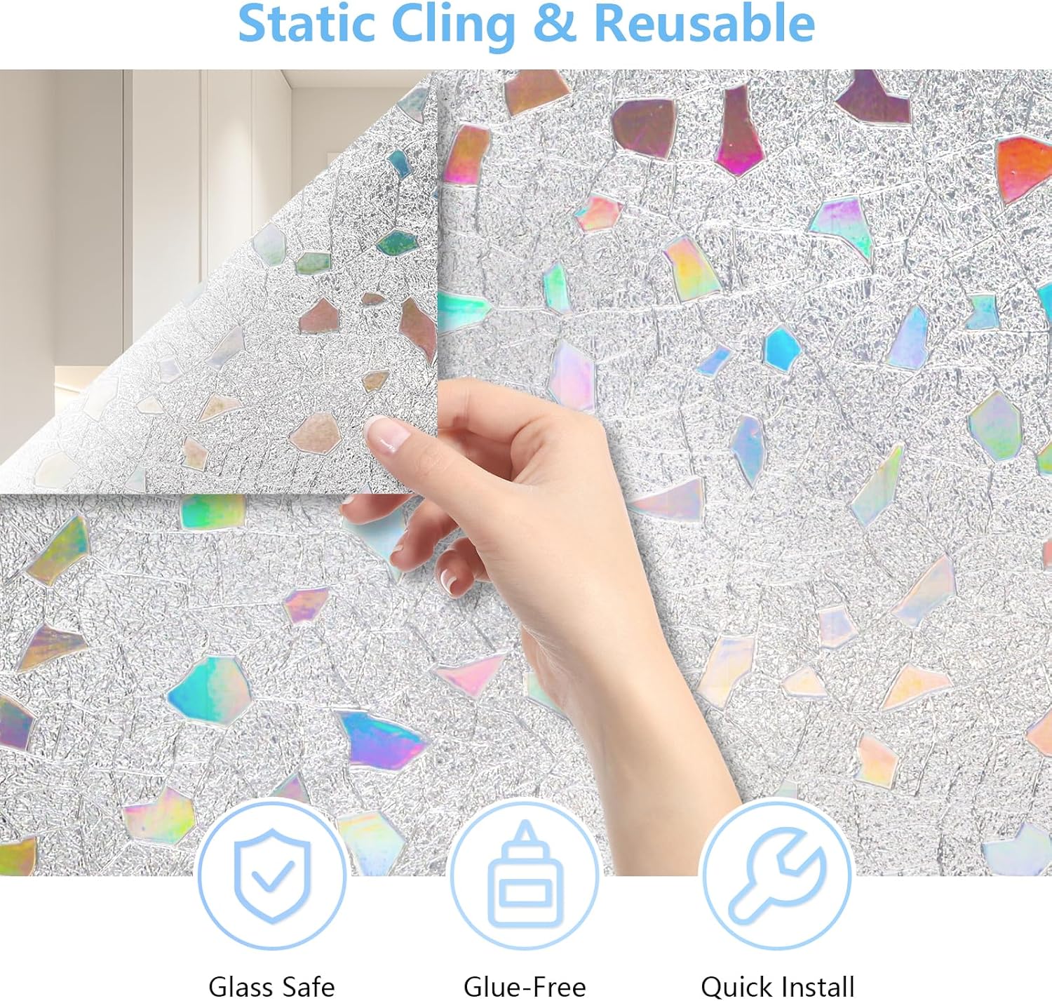 LEMON CLOUD Decorative Window Film, Stained Window Privacy Film, Frosted Glass Static Cling for Glass Door Home, 3D Rubble Design (23.6 x 78.7 Inch)