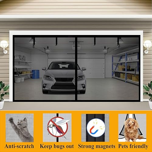 Miniatura 6 de Pantalla magnética para puerta de garaje de 10 x 9 pies, cortinas de pantalla manos libres, cierre de cubierta retráctil de fibra de vidrio para