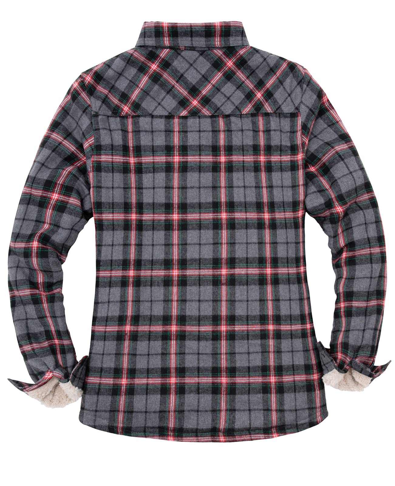 ZENTHACE Damen-Sherpa-Fleece-Futterte Plaid-Flannel-Jacke, Knopfverschluss-Flannel-Hemdjacke (Vollständige Sherpa-Futterung)