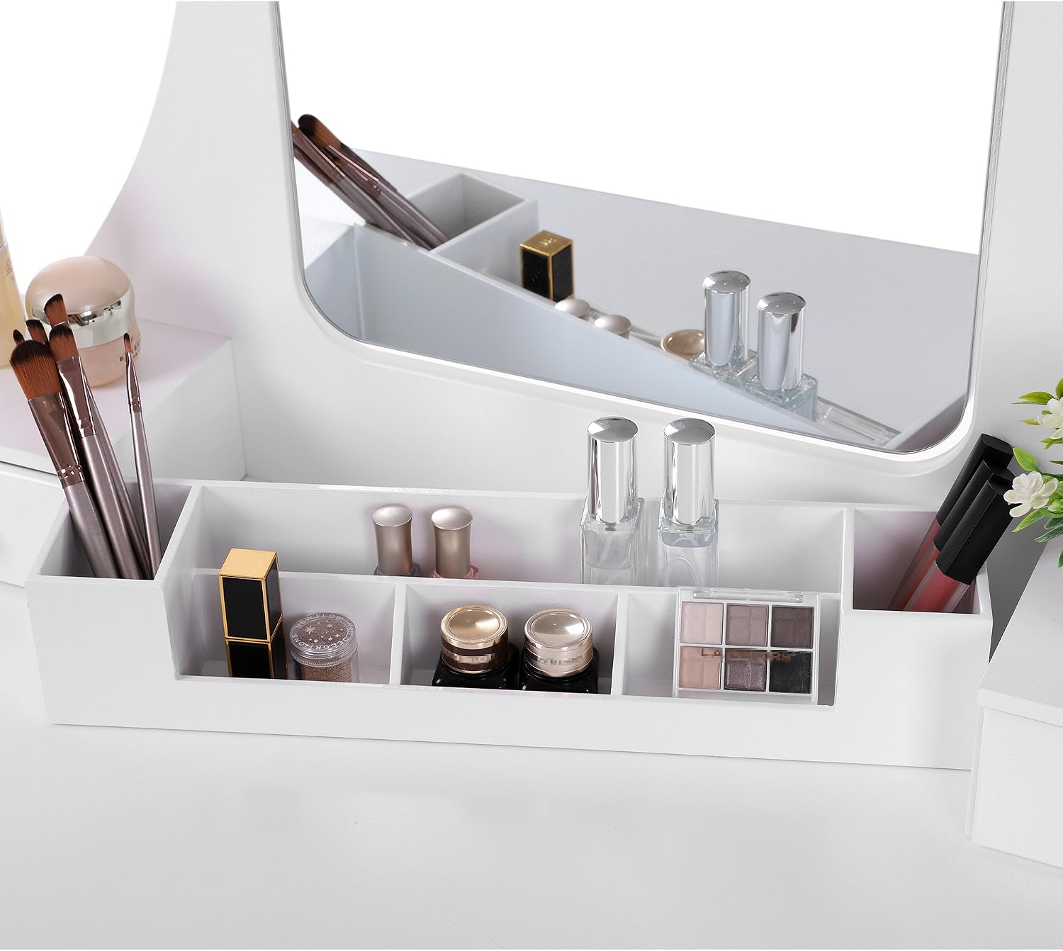 VASAGLE Makeup Vanity Set with Large Frameless Mirror, Makeup Dressing Table Set for Bedroom, Bathroom, 5 Drawers and 1 Removable Storage Box, Cushioned Stool,White URDT25W