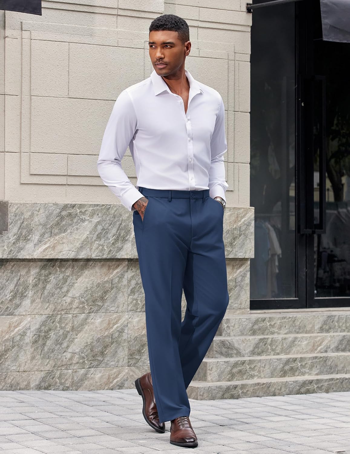 COOFANDY Mens Dress Pants Classic Fit Flat Front Suit Pants Expandable Waist Straight Dress Slacks - Image 5