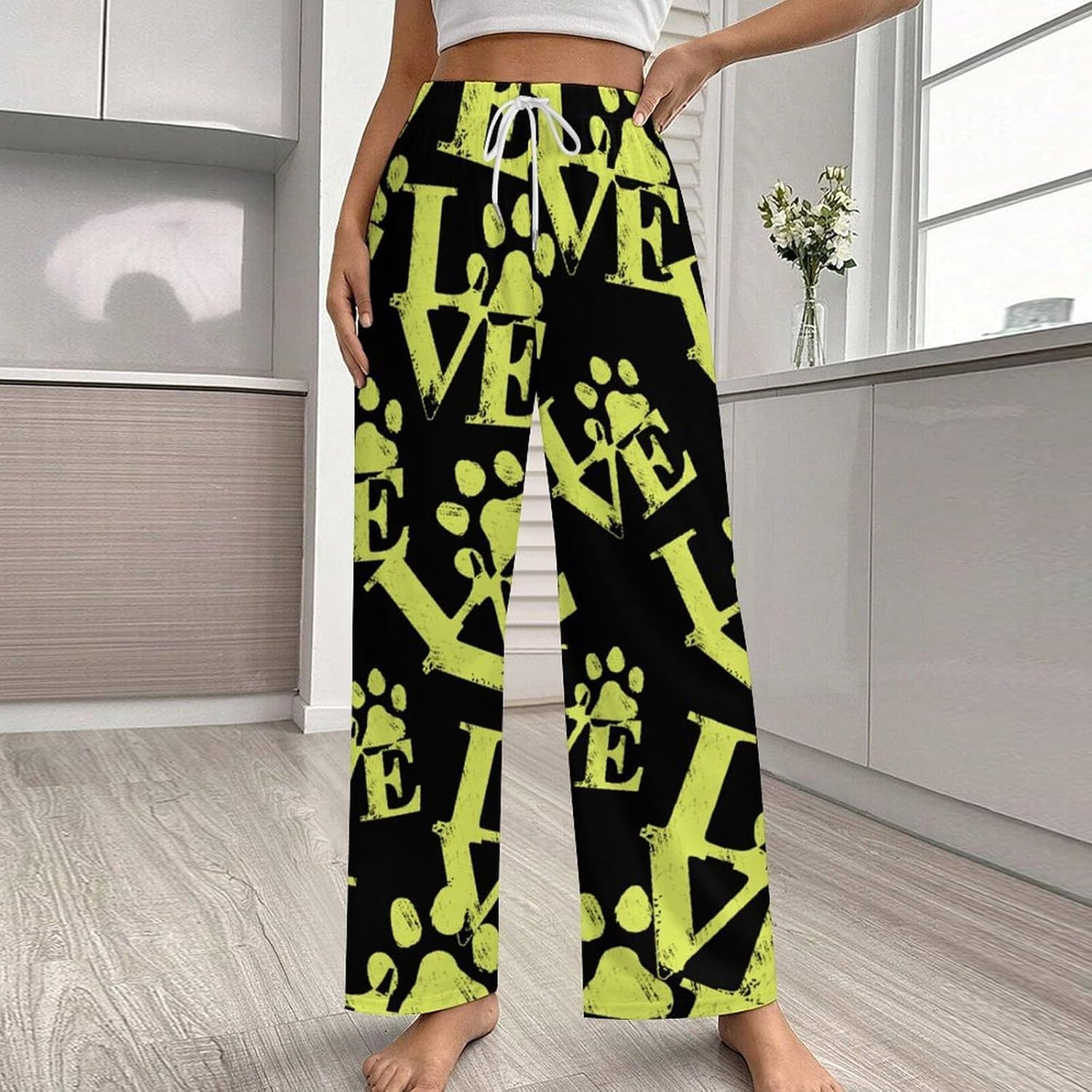 Love Dag Paw Cotton Pajama Pants Women Long Lounge Pj Bottom with Elastic Waistband Sleepwear