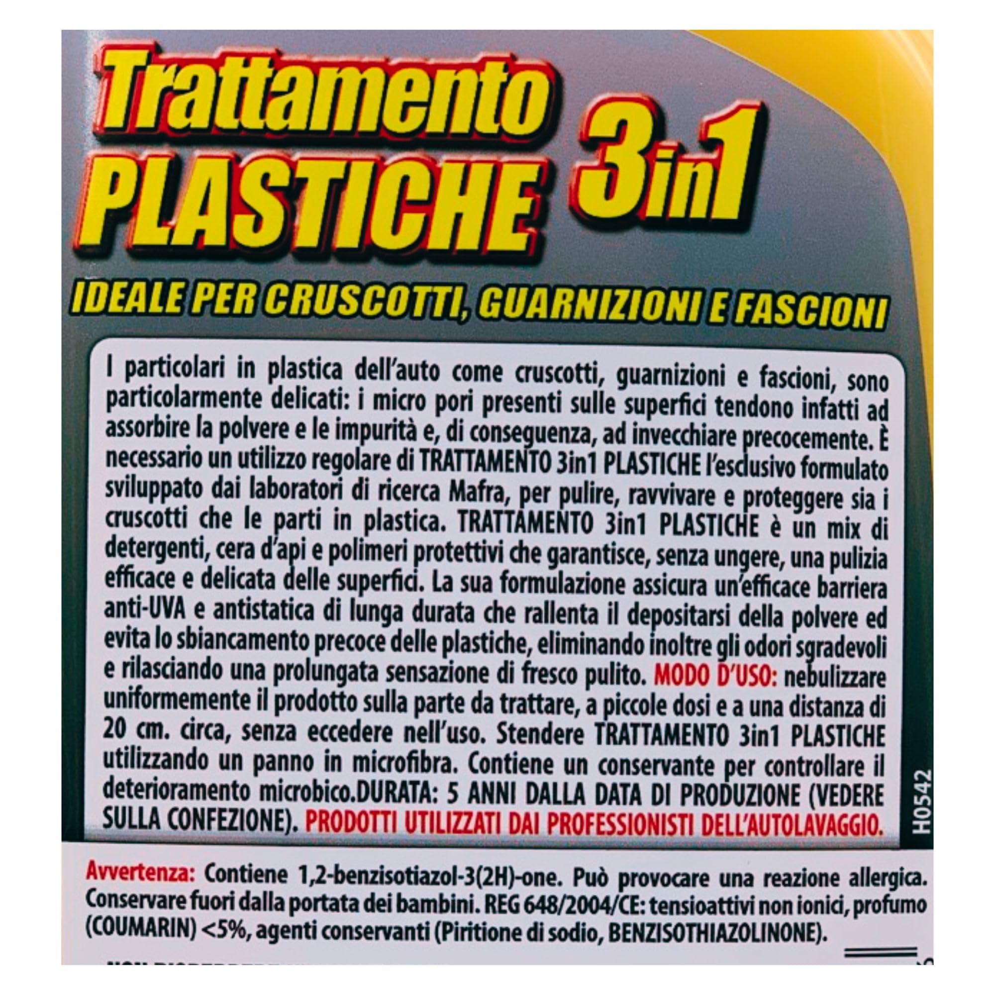 Detergente Spray TRATTAMENTO PLASTICHE 3In1, Ideale Per Cruscotti, Guarnizioni e Fascioni. Pulisce, Ravviva e Protegge Le Parti Interne Dell'Auto 500ml (6 Spray)